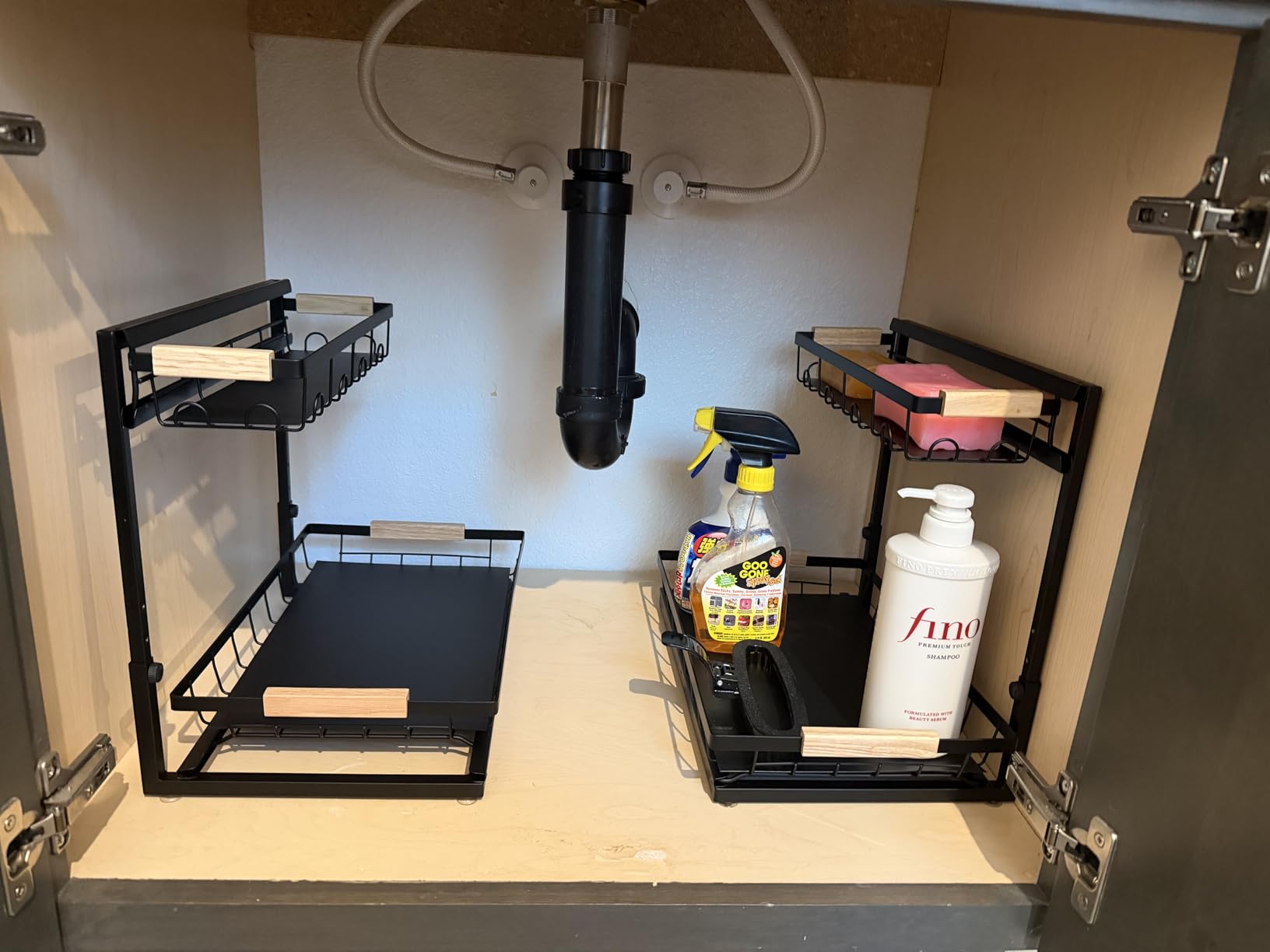 Sevenblue 2 Packs Under Sink Organizer, Height Adjustable 2 Tier Under Kitchen Sink Organizer, Multi-Purpose Storage Shelf for Kitchen Bathroom Cabinet (Black, Large) customer photo 1