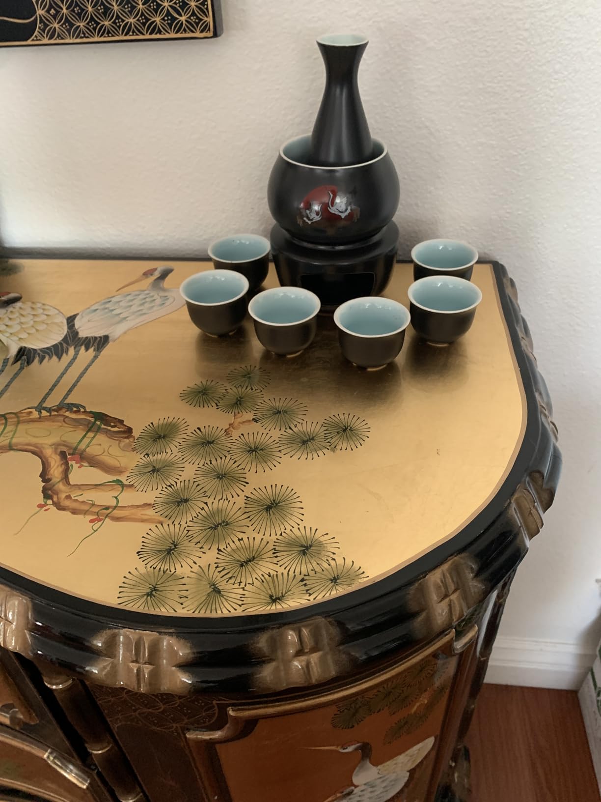 Japanese Sake Cup Set with 6 Ceramic Cups, 1 Ceramic Sake Bottle, 1 Ceramic Sake Warmer, Bamboo Tray, and Cloth Carrying Case - Perfect Hot Sake Set for Authentic Japanese Experience customer photo 2