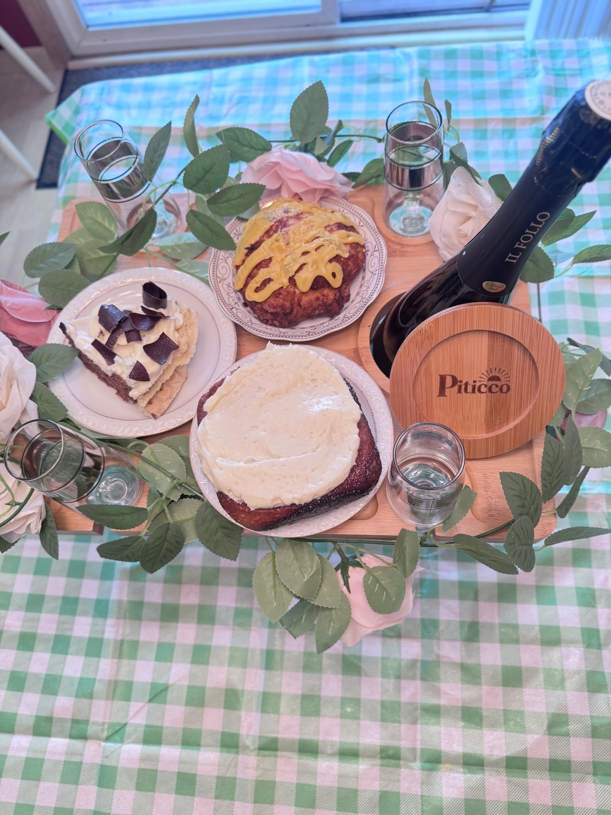 Outdoor Wine Picnic Table, Wooden Folding Picnic Table with Glass Holder, Bamboo Wine Glass Snack Tray for Indoor & Outdoor Use, Includes Picnic Mat & Tote Bag customer photo 2