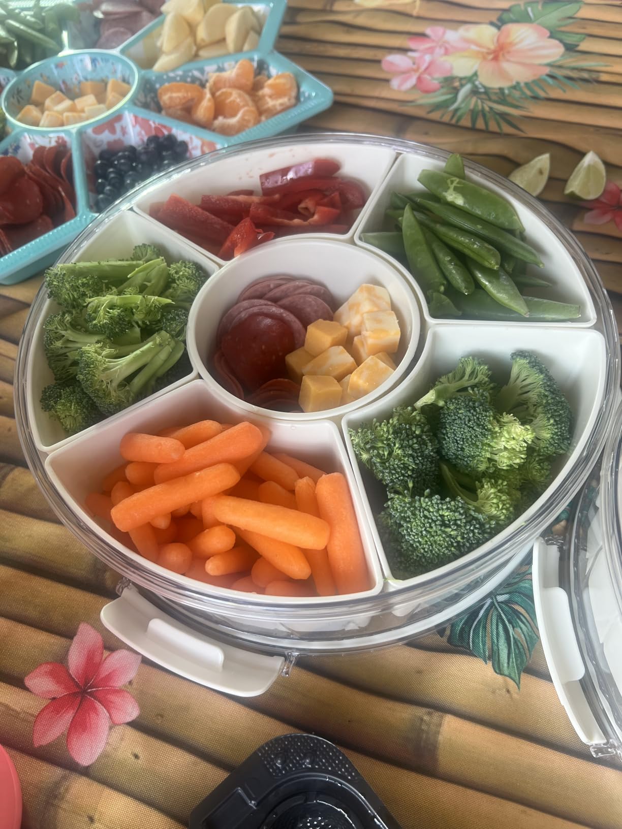 Divided Serving Tray with Lid and Handle, Stackable Snackle Box Container for Fruits Candy Organizer, Portable Spinning Rounded Veggie Tray for Kitchen, Party, Travel and Picnic-1 PACK customer photo 1