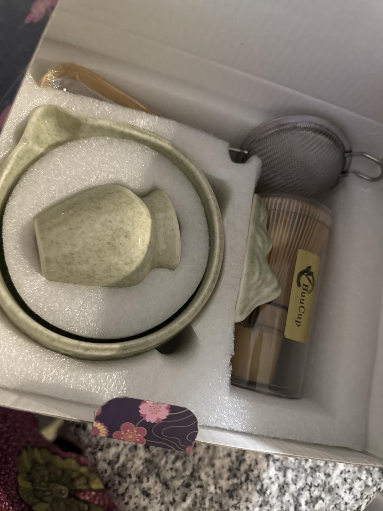 Buucup Matcha Whisk Set, Ceramic Matcha Kit Set Includes Matcha Bowl, Matcha Whisk and Holder, Bamboo Scoop, Scoop Rest, Sifter and Tea Towel - 7 Pcs Matcha Kit for Matcha Lovers (Mottled Green) customer photo 2