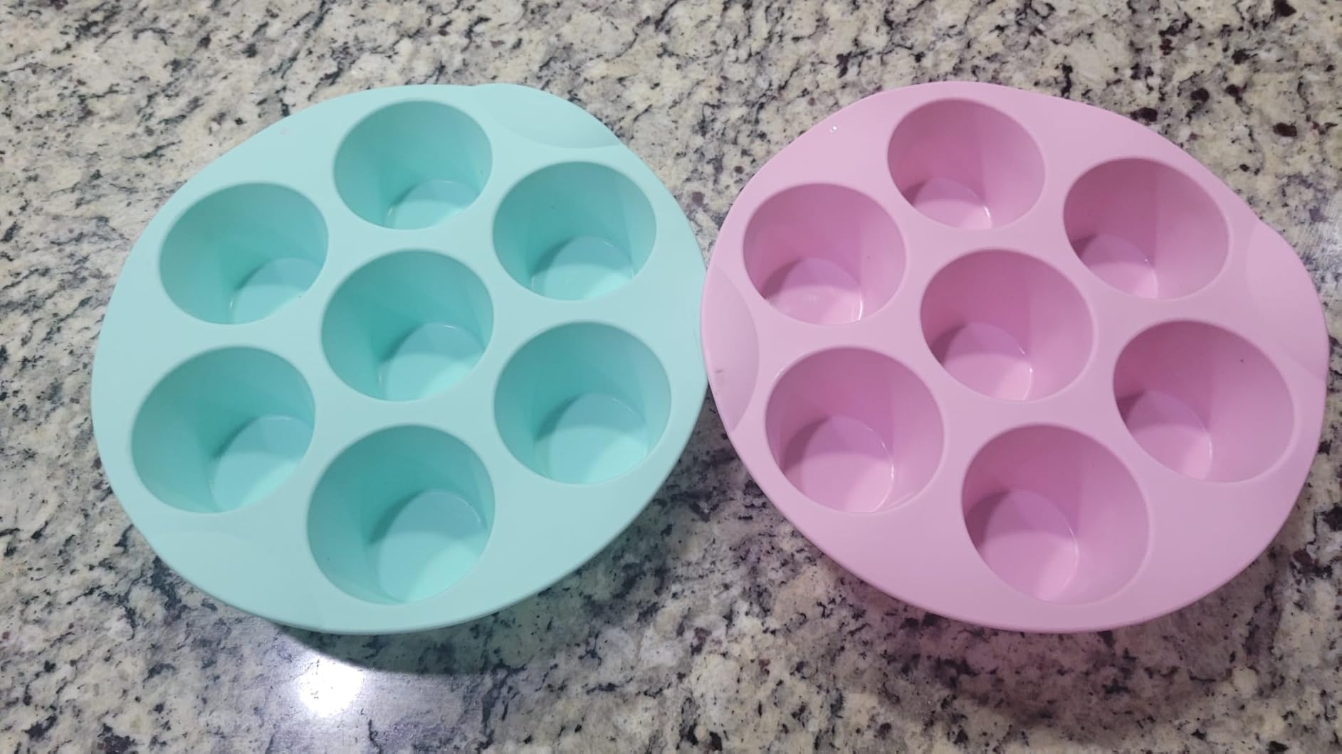 Sakolla 2 Pack Silicone Egg Bite Molds for Air Fryer, Nonstick 7 Cups Air Fryer Muffin Pan for Baking Egg Bite, Mini Muffins, Tart, Mini Cupcake and Quiche (Pink + Green) customer photo 1