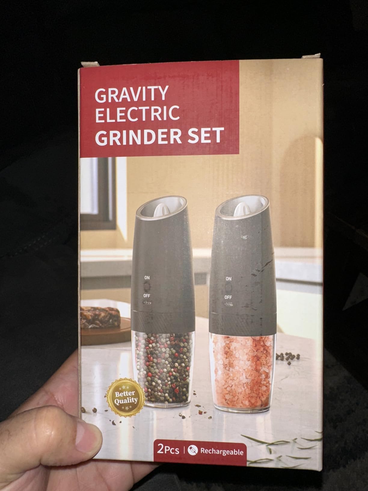 CIRCLE JOY Gravity Electric Salt and Pepper Grinder Set Automatic Salt and Pepper Grinder Set with LED Light, Battery Operated, Adjustable Coarseness, Large Capacity, for Home Kitchen BBQ, Black customer photo 2
