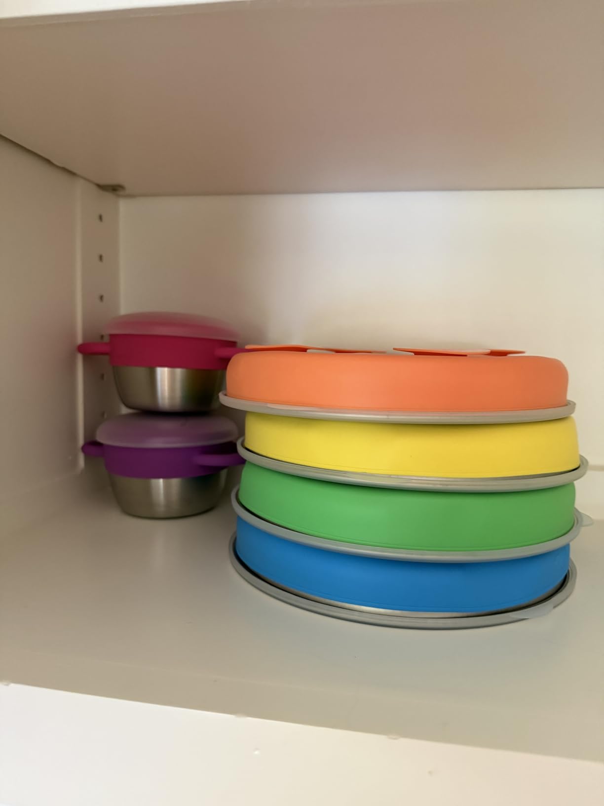 Elk and Friends Stainless Steel Divided Plates with Silicone Sleeve for Babies & Toddlers | Lids Included | Stay Put Suction | Dinner & Snack Plates | 4 Pack customer photo 1