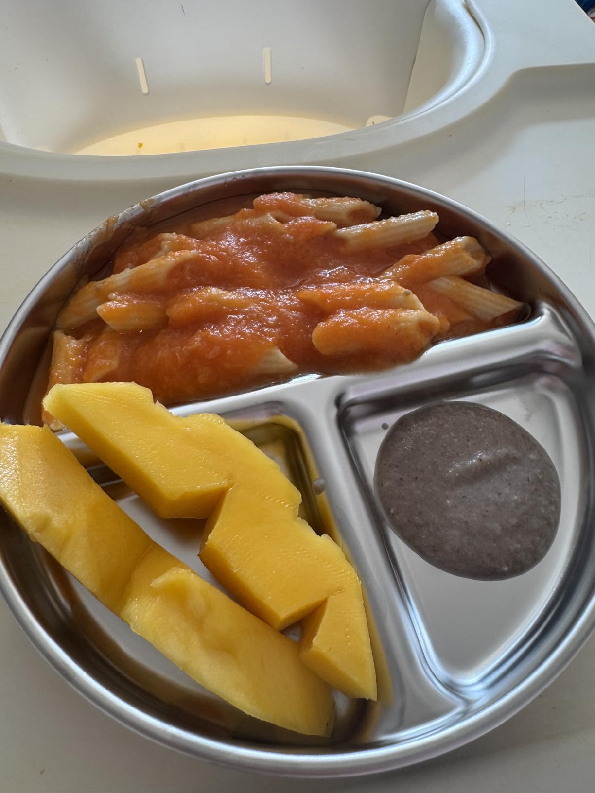 Elk and Friends Stainless Steel Divided Plates with Silicone Sleeve for Babies & Toddlers | Lids Included | Stay Put Suction | Dinner & Snack Plates | 4 Pack customer photo 2