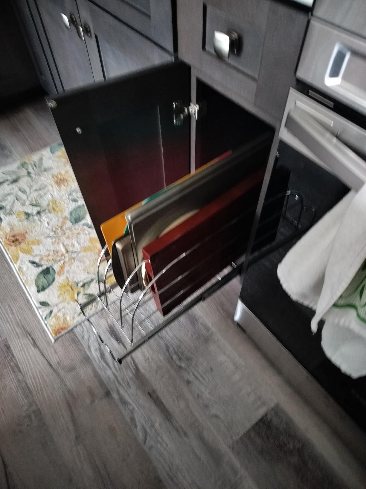 Pull Out Cabinet Organizer for Cutting Board, Cookie Sheet, Baking Sheet, Stainless Steel Sliding Rack for Bakeware and Trays, Heavy-Duty Cutting Board Organizer customer photo 1