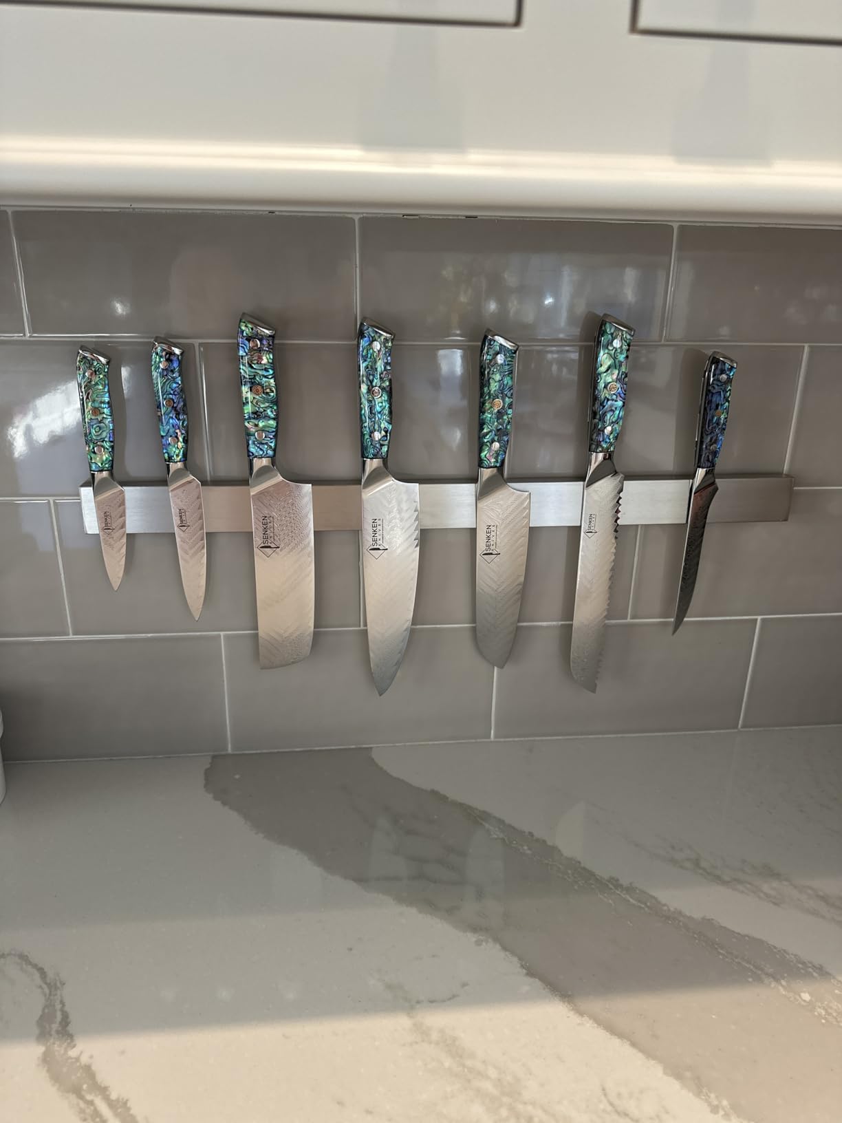 Magnetic Knife Holder for Wall, No Drilling Magnetic Knife Strip Adhesive Knife Holder Magnet Knife Bar, Wall Mount Knife Rack Block Metal Tool Holder for Utensils RV Kitchen Organization, 10 Inch customer photo 1