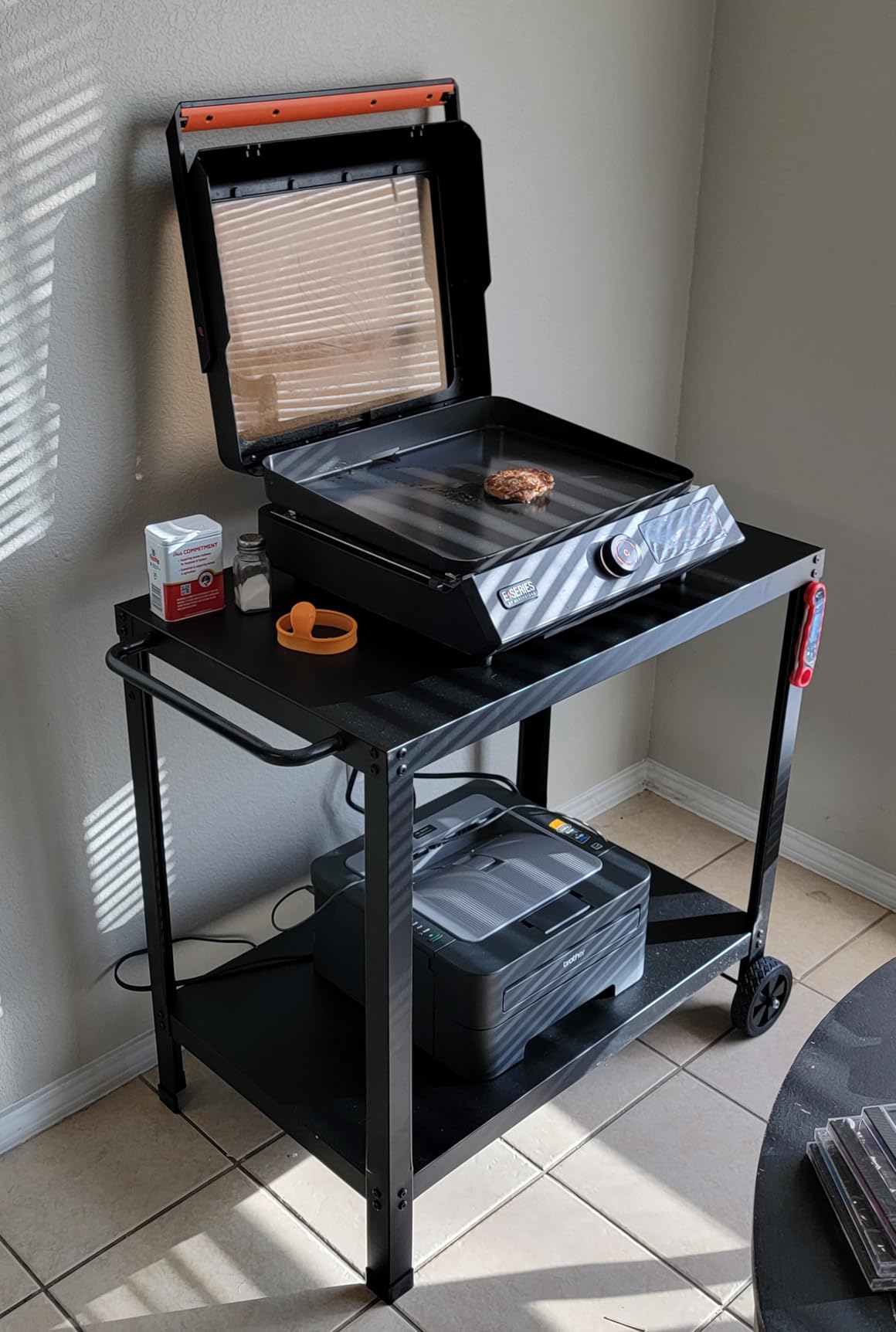 32x20IN Double-Shelves Grill Table, Outdoor Grill Cart for Blackstone Griddle, Movable Pizza Oven Table Cart for Outside Patio, Kitchen Cooking Food Prep Table for Party customer photo 1