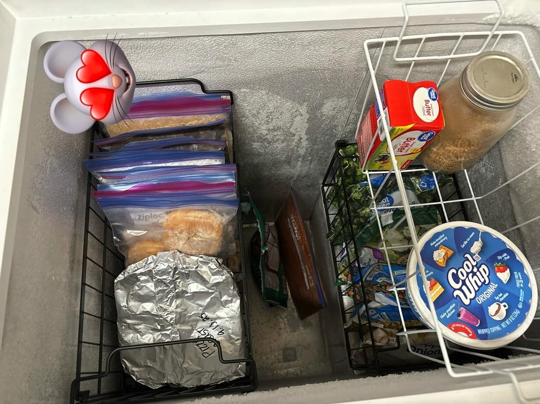 MSERCUOR Freezer Organizer Bins, 4 Pack Stackable Deep Chest Freezer Organizer Bins, Foldable Baskets with Handles, Black Storage Container Baskets for 5/ 7 Cu.FT Deep Freezer Sort Frozen Meats customer photo 1