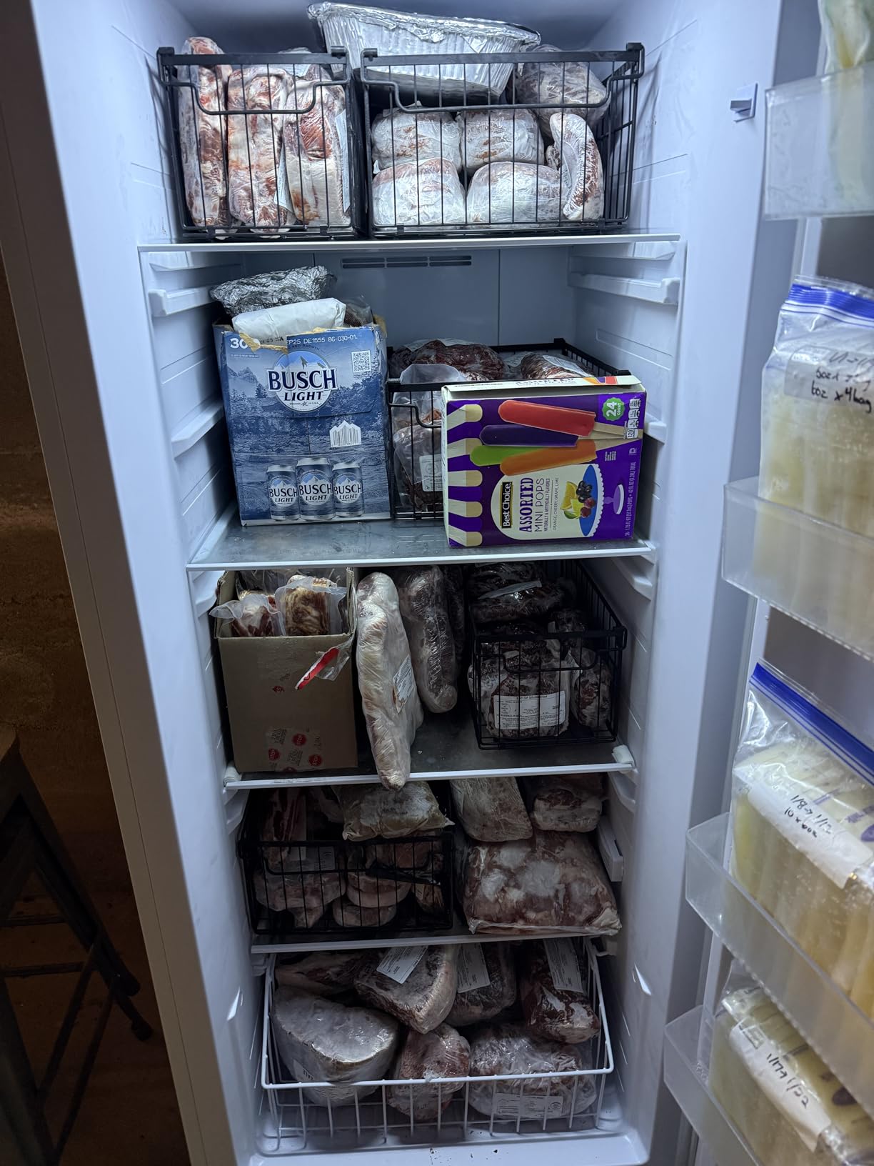 MSERCUOR Freezer Organizer Bins, 4 Pack Stackable Deep Chest Freezer Organizer Bins, Foldable Baskets with Handles, Black Storage Container Baskets for 5/ 7 Cu.FT Deep Freezer Sort Frozen Meats customer photo 2