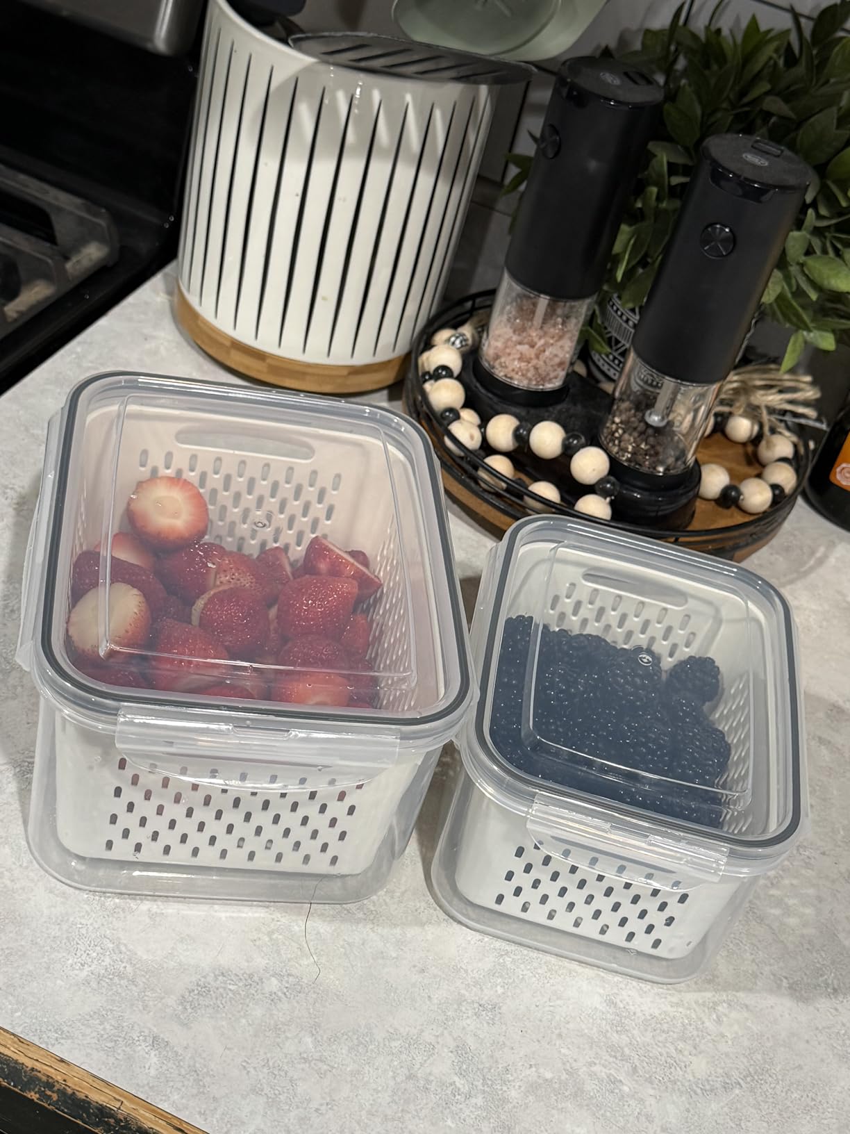 4 PCS Fruit Storage Containers for Fridge, Produce Containers for Fridge with Removable Colander, All-In-One Fruit Washing Bowl with Strainer Microwave/Dishwasher Safe for Salad Berry Lettuce Keeper customer photo 2