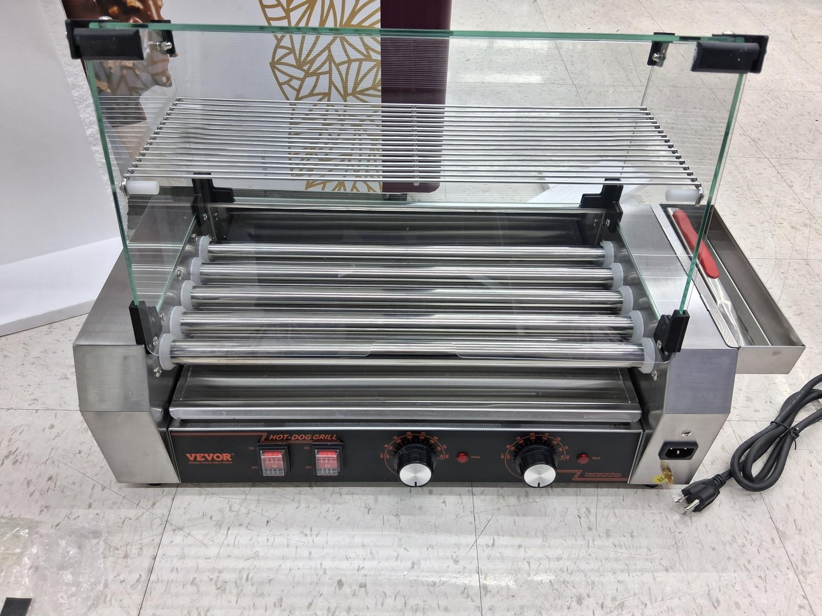 VEVOR Hot Dog Roller, 18 Hot Dog 7 Rollers, Stainless Steel Sausage Grill Cooker, 1050W Commercial Hot Dog Machine with Dual Temp Control, Cover, Side Storage Box, Removable Shelf & Oil Drip Tray customer photo 1