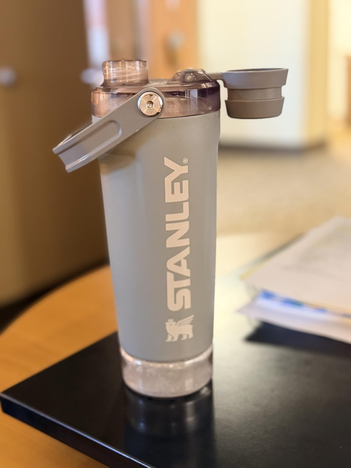 STANLEY Vitalize Shaker Bottle 20 oz | Leakproof Insulated Stainless Steel Shaker Cup | Base Storage and Twist On Fast Flow Lid | Protein Shakes and Pre Workout Powder | BPA-Free | Chalk customer photo 2