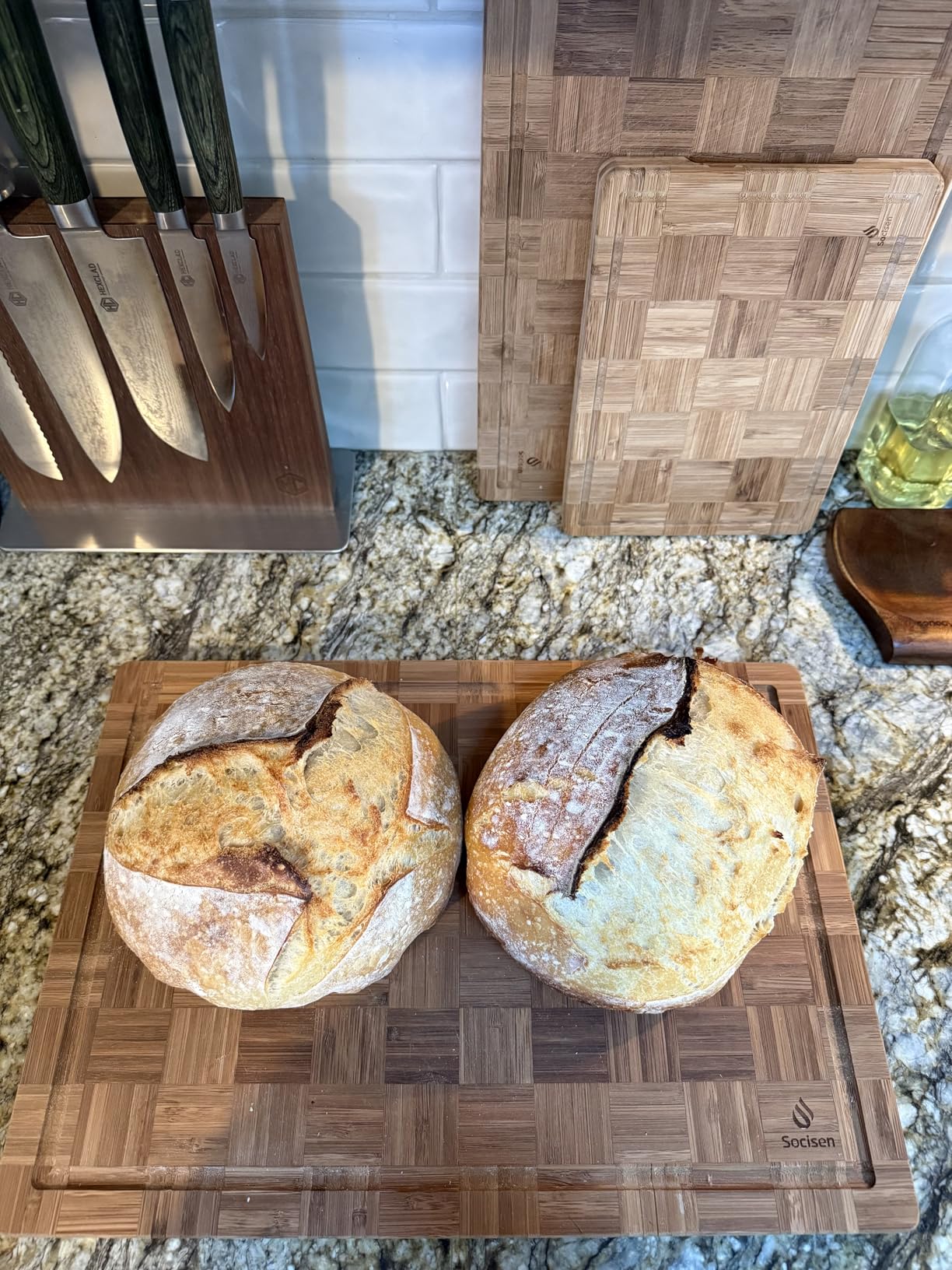 3 Pack Heavy Duty Bamboo Cutting Board Set Non Toxic Wooden Cutting Board for Kitchen Non Slip Solid End Grain Thick Wood Juice Groove Chopping Board Extra Large Butcher Block Best House Warming Gift customer photo 1