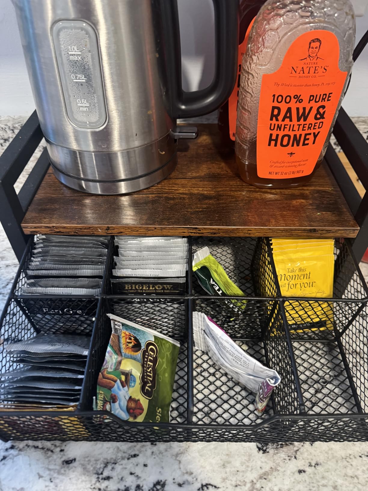 Homode Wood Tea Bag Organizer, Teabag Holder with Drawer, Tea Organizers and Storage Box, 8 Compartments Tea Caddy Station Chests Display Container for Counter Kitchen, Black customer photo 1