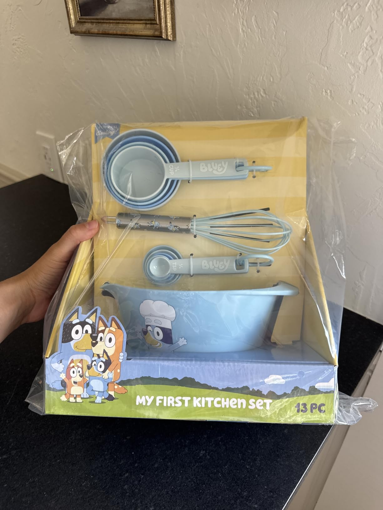 Handstand Kitchen Bluey My First Real Kitchen Tools Set with 1.5 Quart Mixing Bowl, Measuring Spoon Set, Measuring Cup Set and 8.5