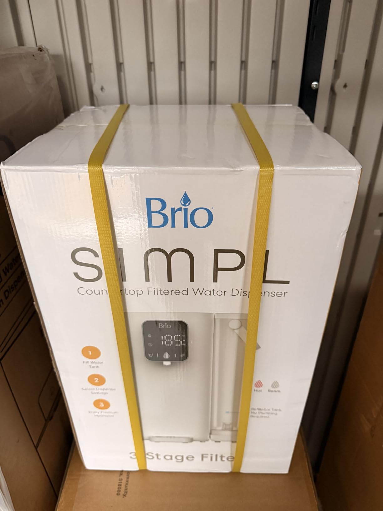 Brio SIMPL Countertop Water Dispenser, 3 Stage Water Filter & Adjustable Instant Hot Water | Easy Access Refillable 2.5L Tank | Tall 8.5