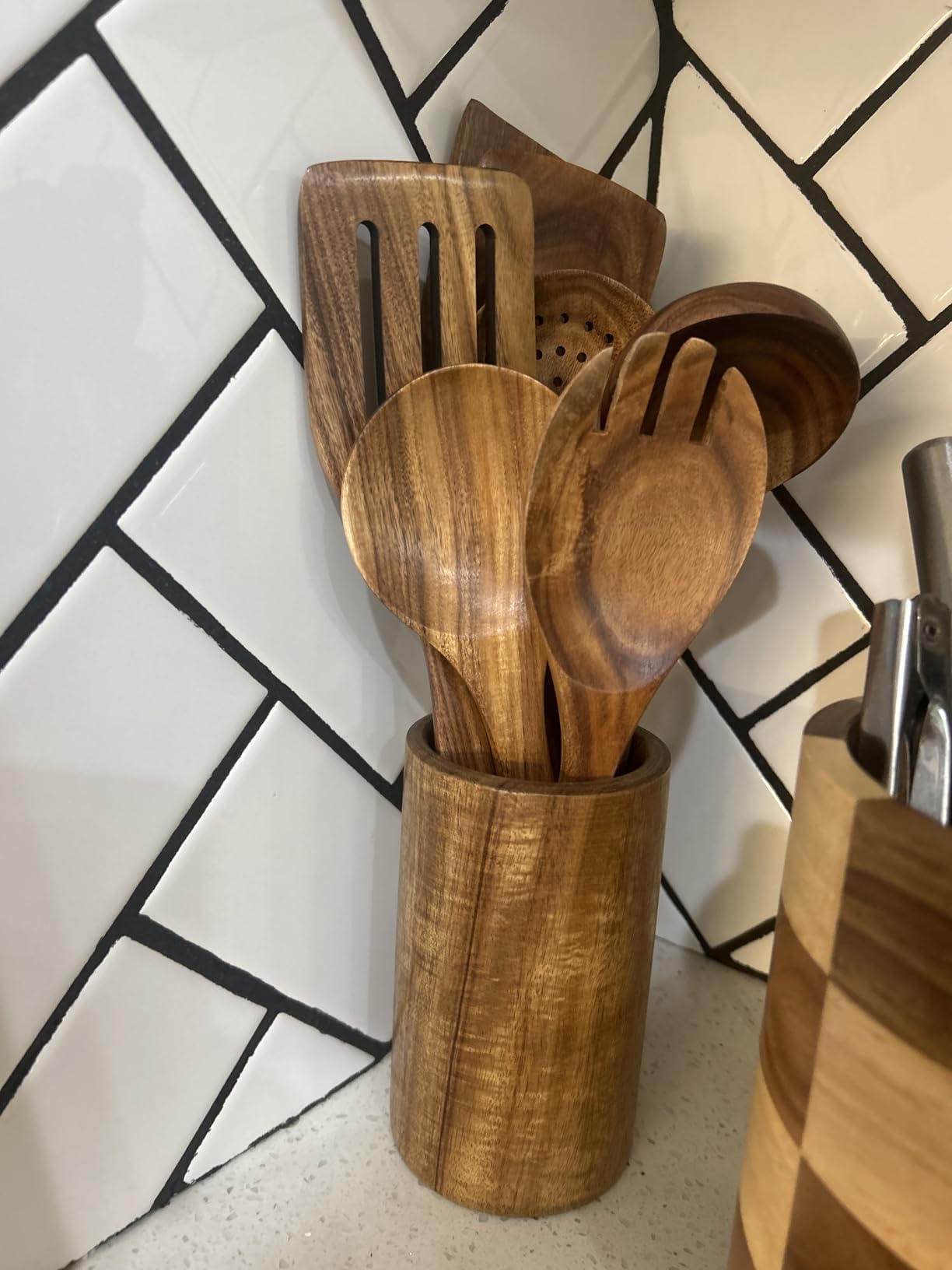 Natural Teak Kitchen Cooking Utensil Set with Holder, Wooden Spoons for Cooking, 10PCS Cooking Spatulas Set with Spoon Rest, Wooden Utensil Set for Nonstick Cookware Sturdy & Lightweight customer photo 1