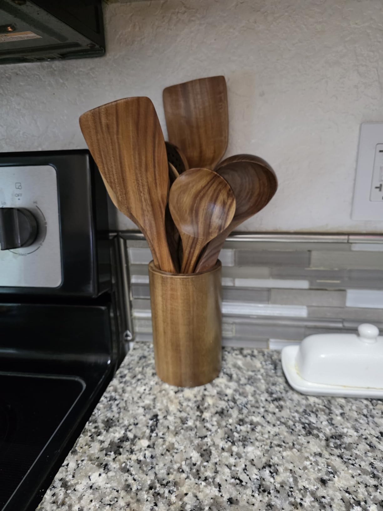 Natural Teak Kitchen Cooking Utensil Set with Holder, Wooden Spoons for Cooking, 10PCS Cooking Spatulas Set with Spoon Rest, Wooden Utensil Set for Nonstick Cookware Sturdy & Lightweight customer photo 2