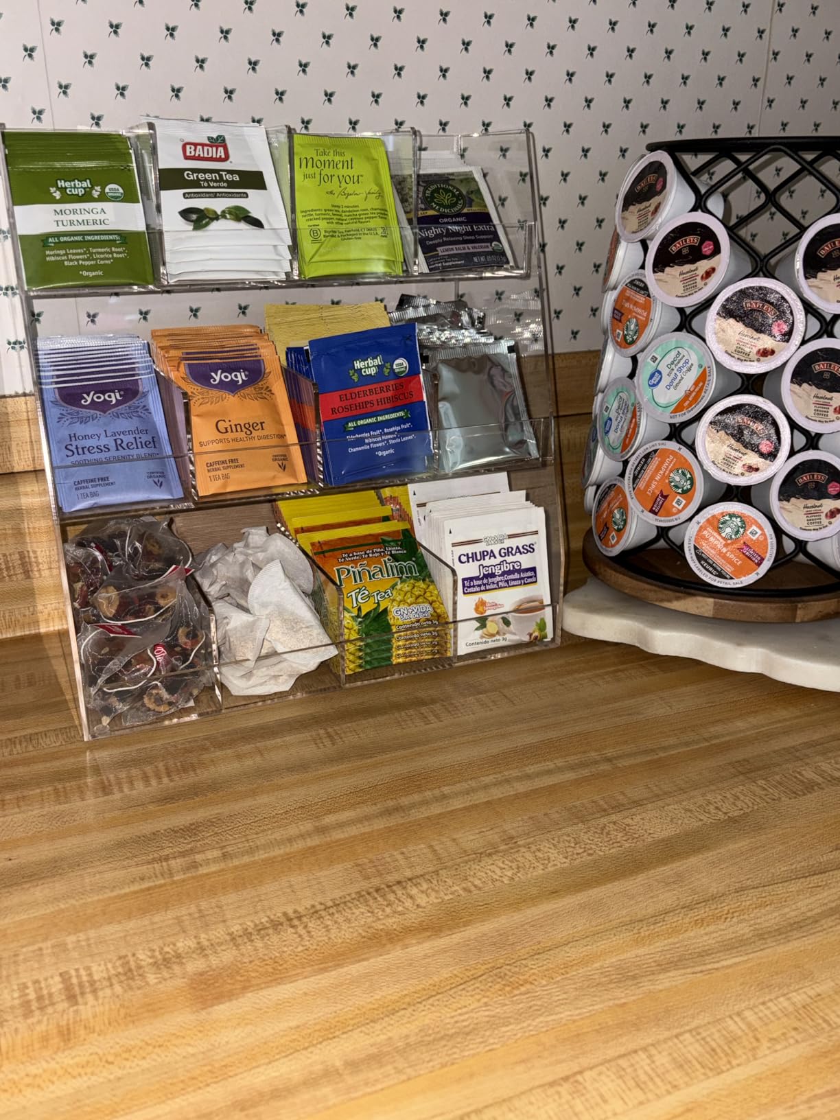 Acrylic Tea Bag Organizer - 3 Tier Clear Tea Bag Holder & Storage Rack, Modern Tea Organizer for Countertop, Cabinet, No Assembly Required Tea Bar Accessories (Holds 200+ Tea Packets) customer photo 1