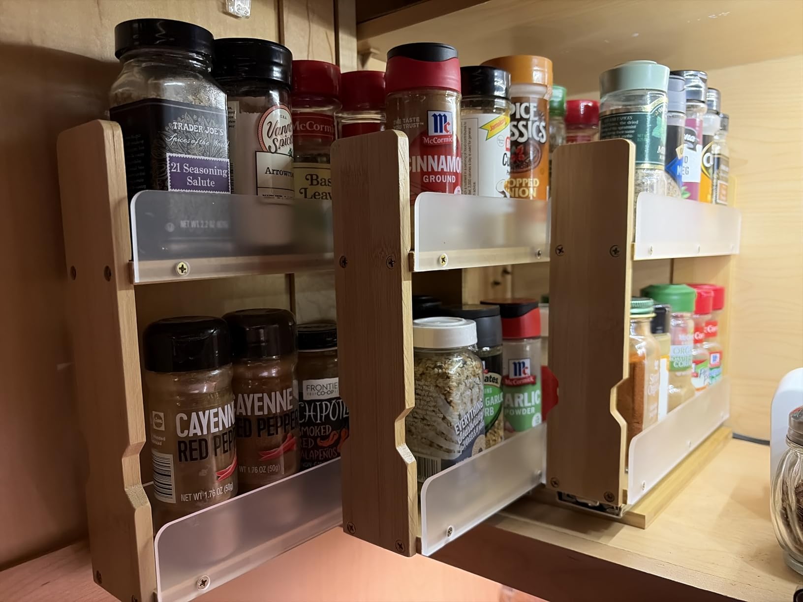 SpaceAid Bamboo Pull Out Spice Rack Organizer for Cabinet, Heavy Duty Slide Out Seasoning Kitchen Pantry Sliding Vertical Organization, 7.6