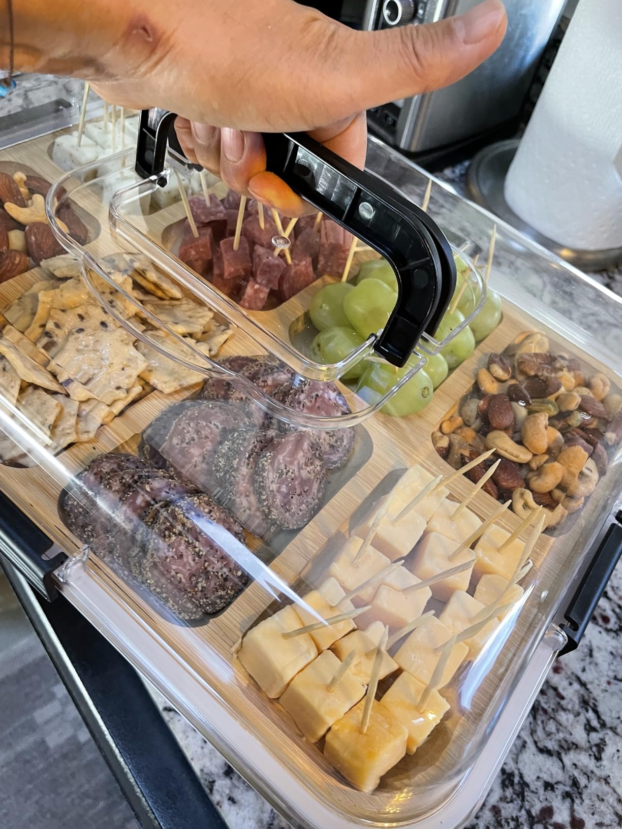 SpaceAid Charcuterie Board with Clear Lid, Portable Travel Cheese Cutting Boards for Picnic Accessories, Bamboo Serving Tray with Lids, House Warming Gifts, Black Handles, 8 Compartments customer photo 2