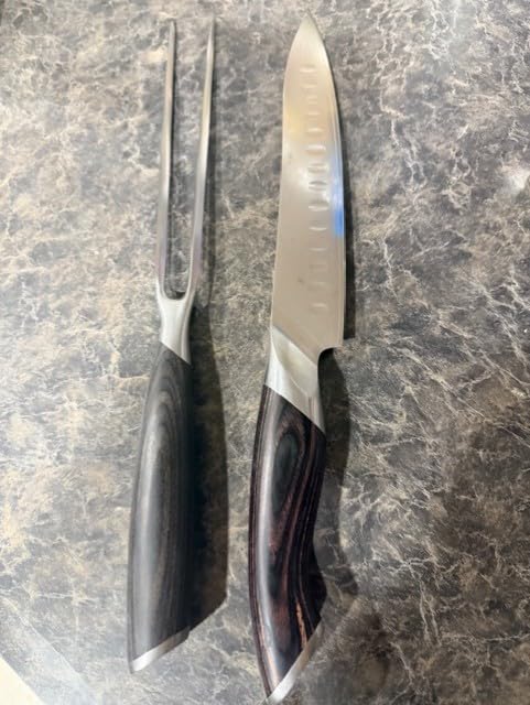 HOSHANHO 8 Inch Carving Knife & 7 Inch Fork Set, Professional Japanese High Carbon Steel Razor Sharp Butcher Brisket Slicing Knife Set for Meat Cutting, BBQ customer photo 1
