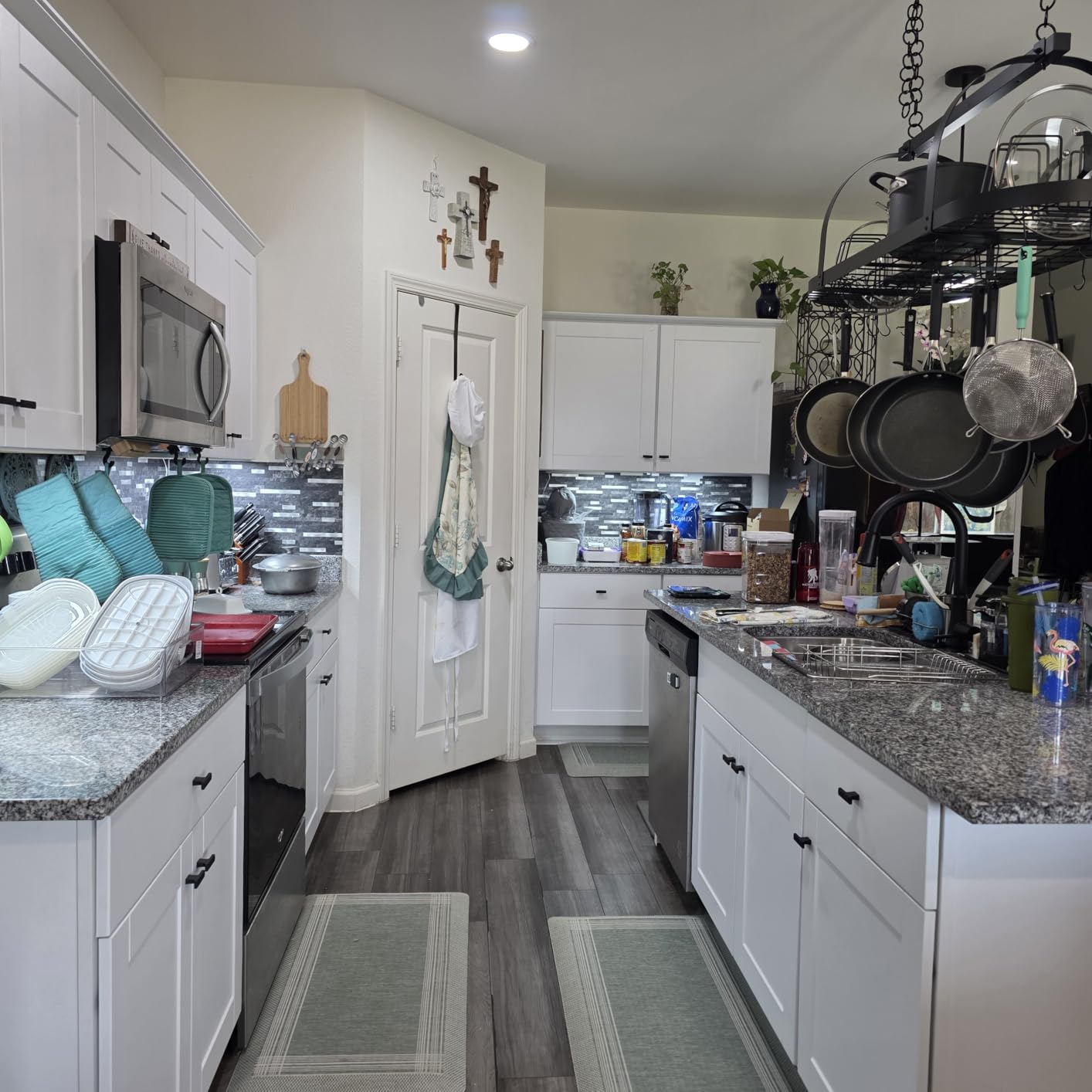 KES 48 Inch Large Ceiling Pot Rack with Lid Organizer, Oval Heavy Duty Hanging Pot Rack Ceiling Mount for Kitchen Over Island, Cast Iron Pan Hanger with 20 Hooks, 16