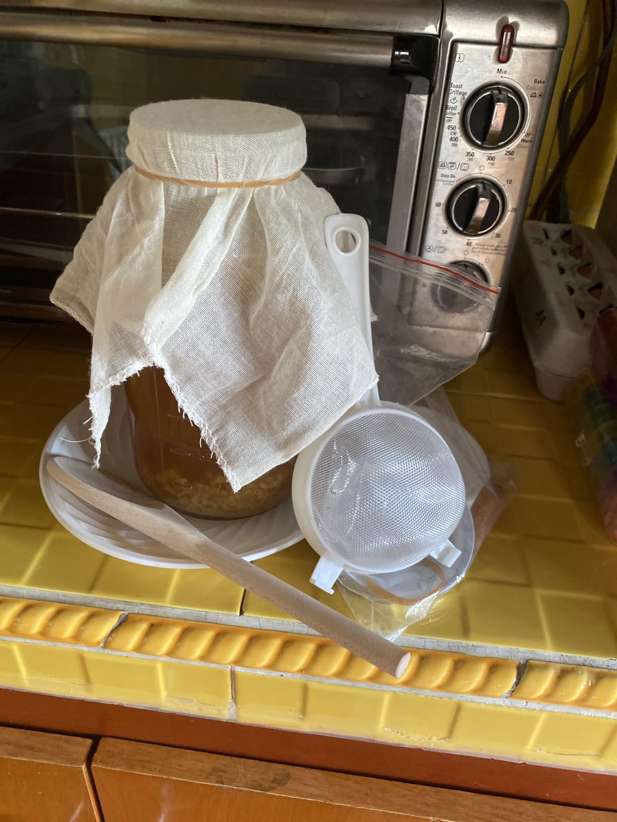 Honeydak 8 Pcs Complete Kefir Starter Kit Kombucha Fermenter Kit Gallon 128oz Mason Jar Wide Mouth with Plastic Storage Lid Nylon Mesh Strainer Cotton Cloth Cover and Wood Spoon customer photo 1