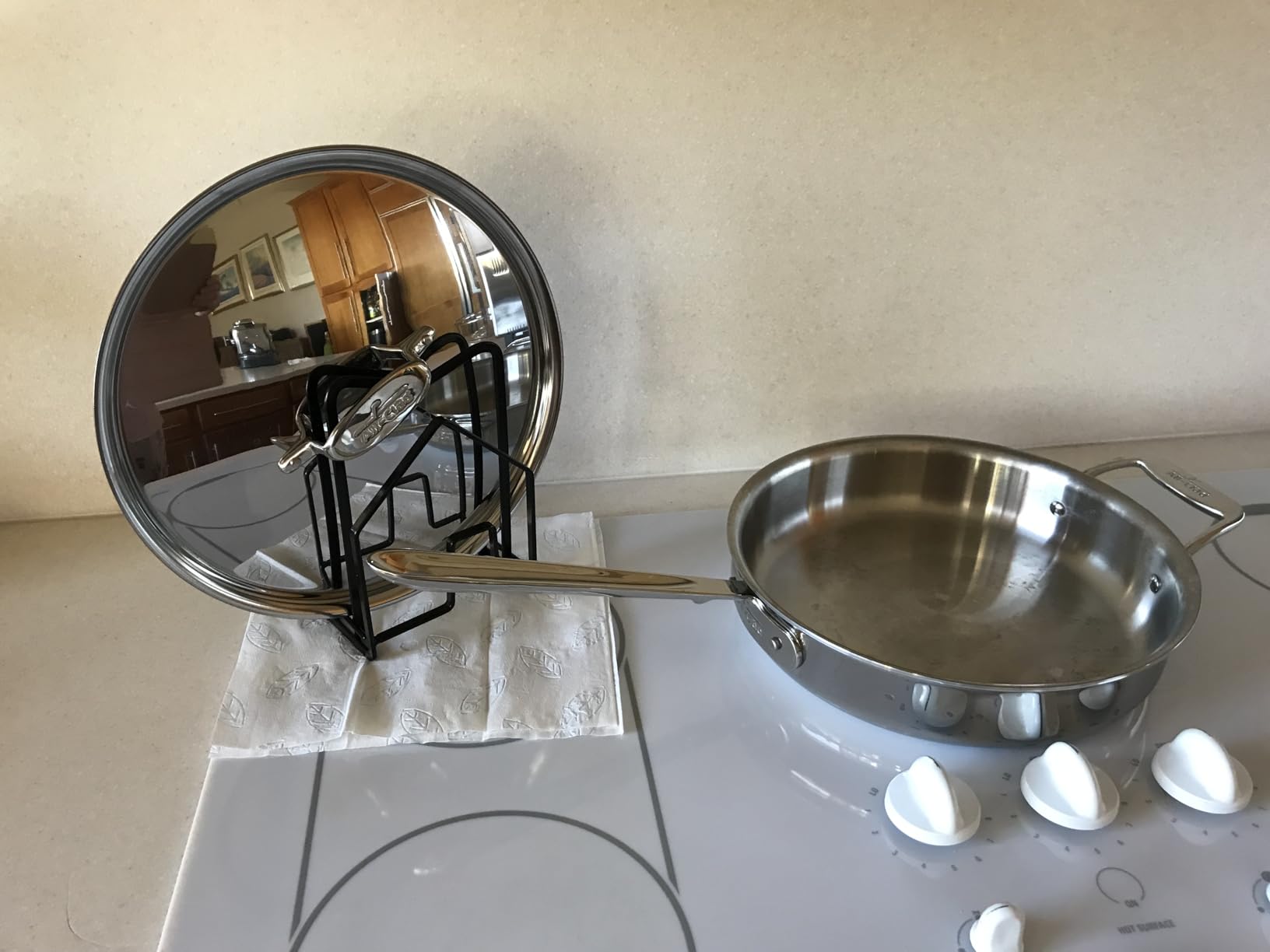 Pot Lid Organizer Cutting Board Holder Inside Cabinet 304 Stainless Steel Pots and Pan Organizer Under Cabinet Pot Cover Cookie Sheet Bakeware Serving Tray Cooling Rack Stand Kitchen Countertop customer photo 1