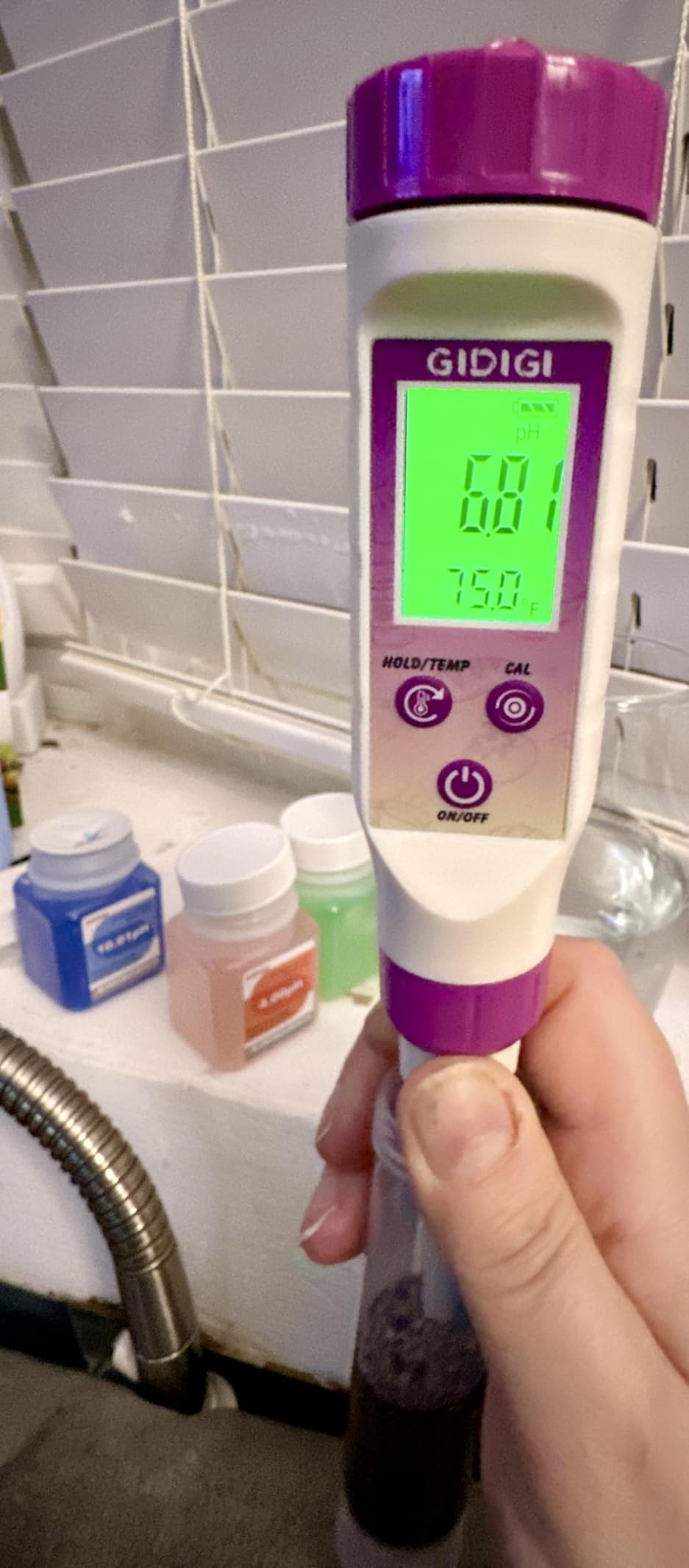 pH Meter Food Digital Electronic pH Tester for Fermentation 3*50ml pH Buffer Calibration Solution Kits Hot Sauce Food Tester Probe for Cheese Sourdough pH Temperature pH Test Strips for Acidity customer photo 1