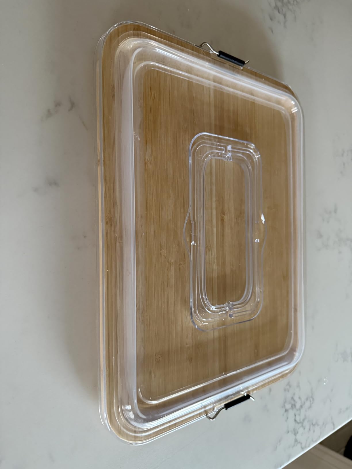 Charcuterie Boards with Foldable Lid, Portable Bamboo Cheese Board with 6 Compartments, Clear Locking Lid and Handle, Easy to Store, Suitable for Picnics, Camping, Parties & Housewarming Gifts customer photo 2