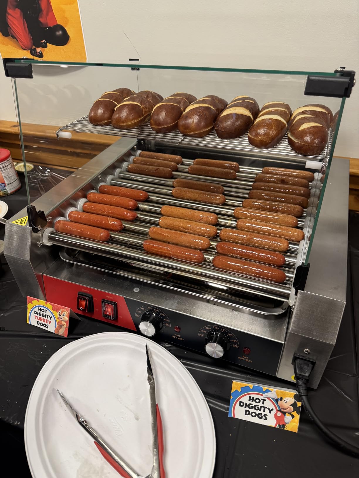 FOHERE Hot Dog Roller 11 Rollers 30 Hot Dogs Capacity, 1650W Stainless Steel Hot Dog Machine with Bun Warmer Shelf, Dual Temp Control, Glass Cover, Removable Tray for Commercial and Party customer photo 1