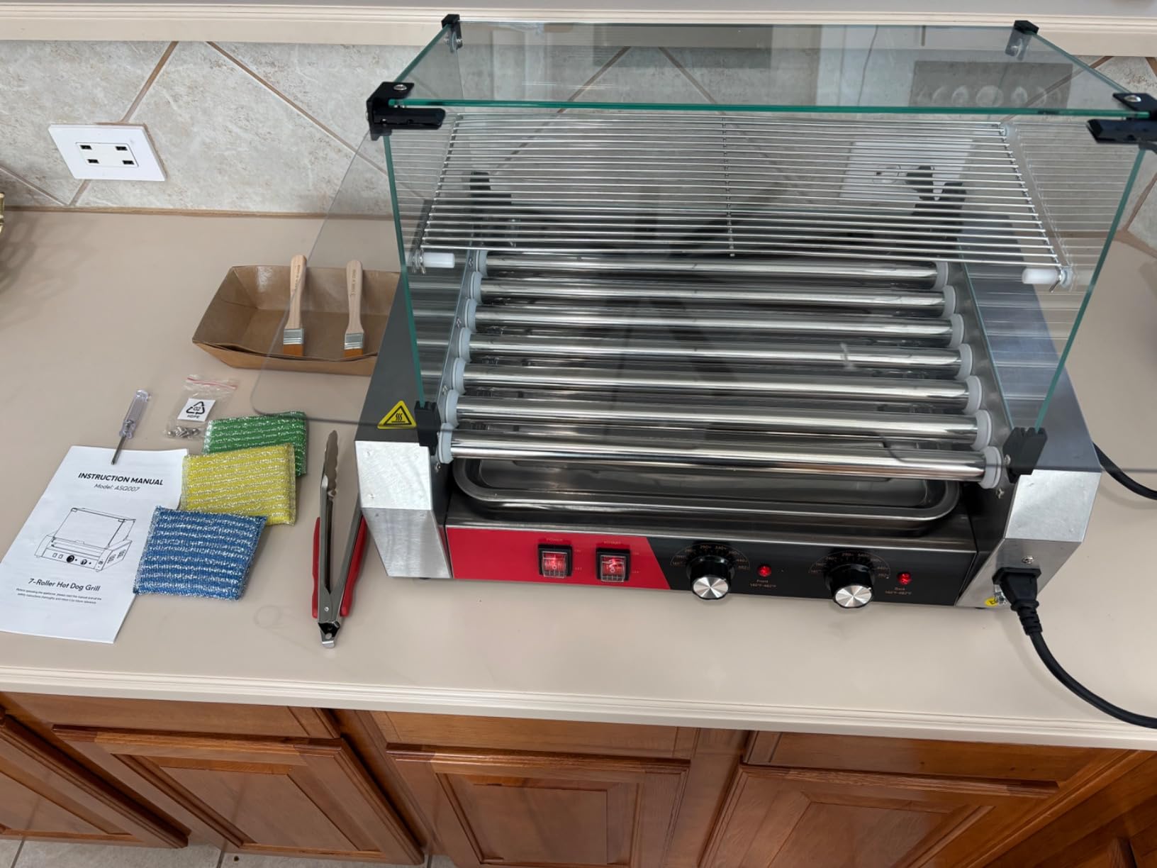 FOHERE Hot Dog Roller 11 Rollers 30 Hot Dogs Capacity, 1650W Stainless Steel Hot Dog Machine with Bun Warmer Shelf, Dual Temp Control, Glass Cover, Removable Tray for Commercial and Party customer photo 2