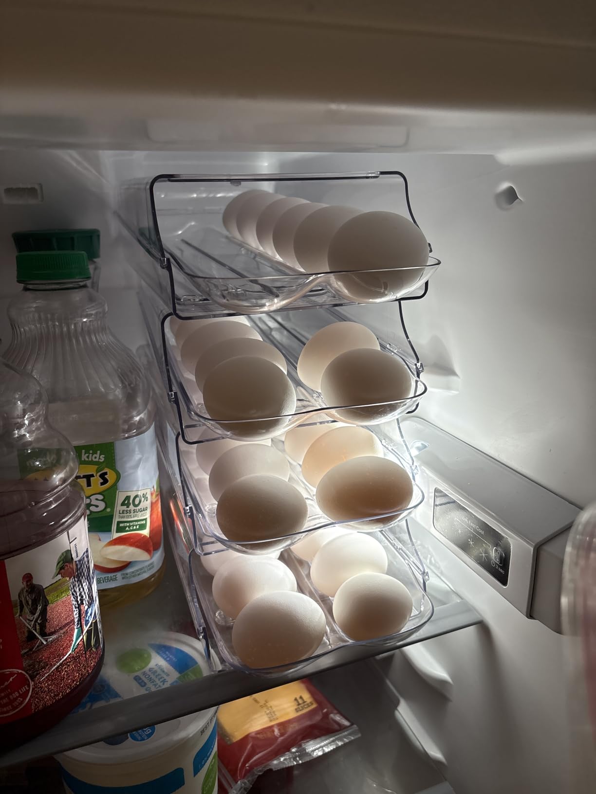 Vtopmart Clear Plastic Egg Holder for Fridge, Automatic Rolling Egg Container for Refrigerator, Stackable 14-Count Eggs Organizer with Removable Inner Tray, Fridge Organizers and Storage, 2Pack customer photo 2