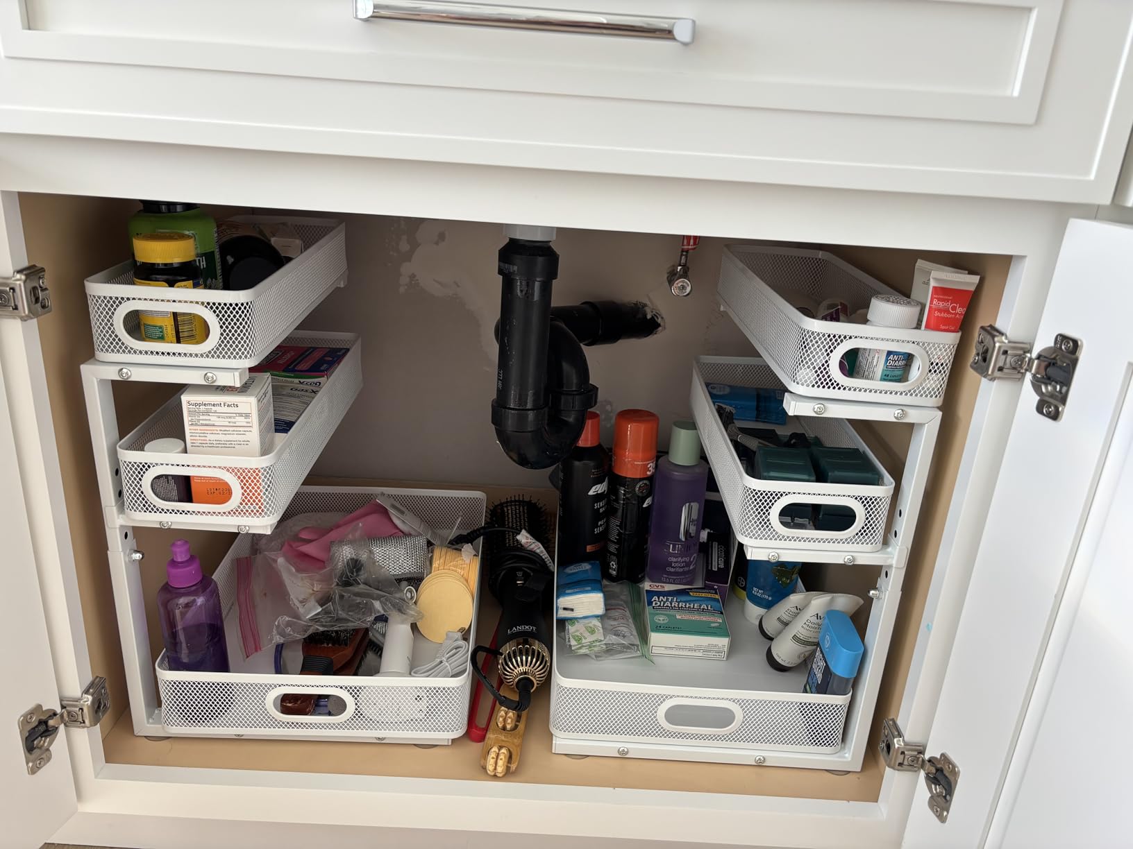 Kitstorack Under Sink Organizer, 2-Pack 3-Tier Height Adjustable Thickened Metal Pull out Cabinet Organizer Shelf, Slide out Storage Drawer Rack for Bathroom Kitchen Pantry Home Laundry Organization customer photo 2