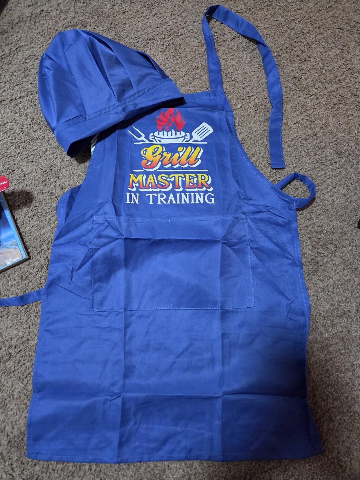 Kids Apron and Chef Hat Set, Funny Apron Adjustable Child Aprons Chef in Training Kitchen Aprons for Boys and Girls customer photo 2