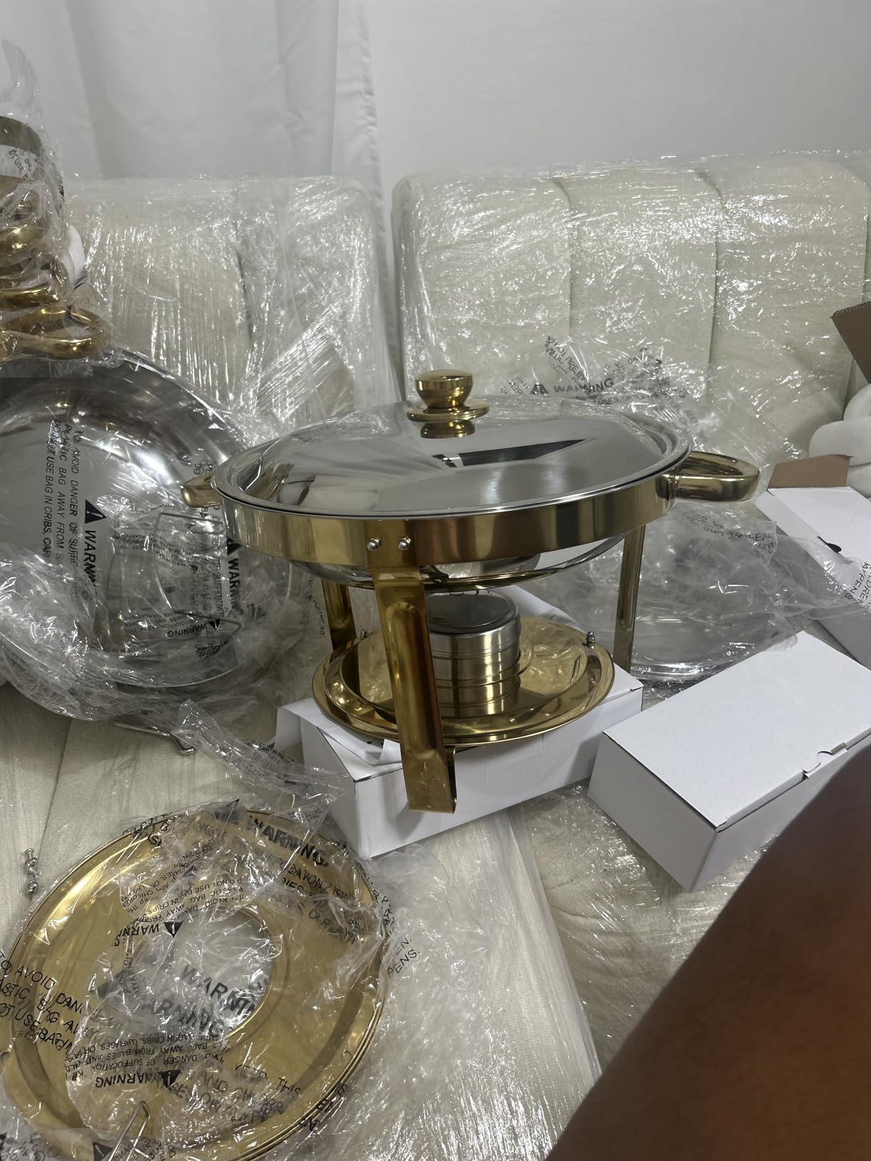 Amhier Chafing Dishes for Buffet 4 Pack, 5Qt Round Stainless Steel Chafing Dishes [Elegant and Smooth] Stainless Steel Chafing Dish Buffet Set for Weddings, Parties and Catering, Silver customer photo 2