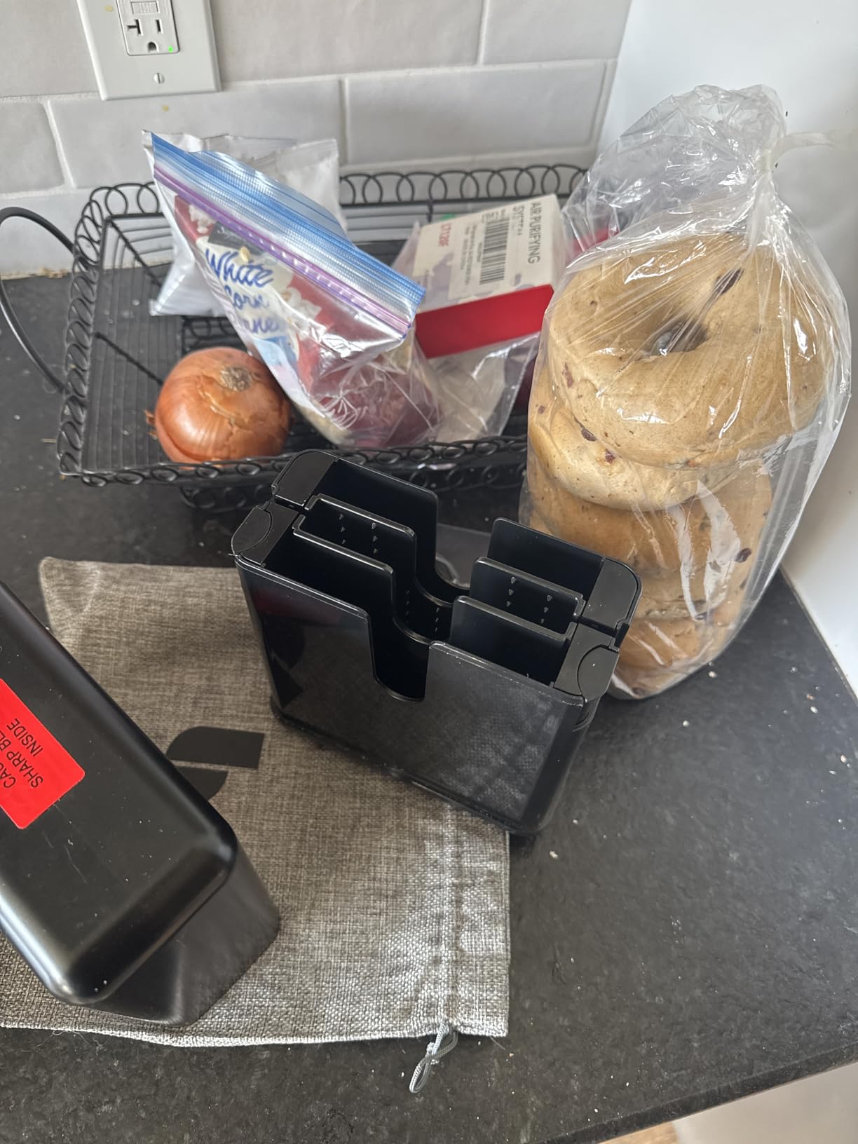 Bagel Cutter Slicer - Precision Bagel Slicer with Auto-Center Holder - Compact 7-Inch Space-Saving Design for Even Cutting Large and Small Bread at Home or Café Kitchen - Black customer photo 1