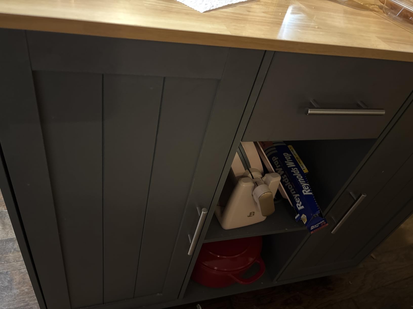 Shintenchi Kitchen Island cart with Storage, Portable Bar Cabinet on Wheels, Rolling Microwave Cart Side Table with Workstation for Kitchen, Dinning Room, White customer photo 1