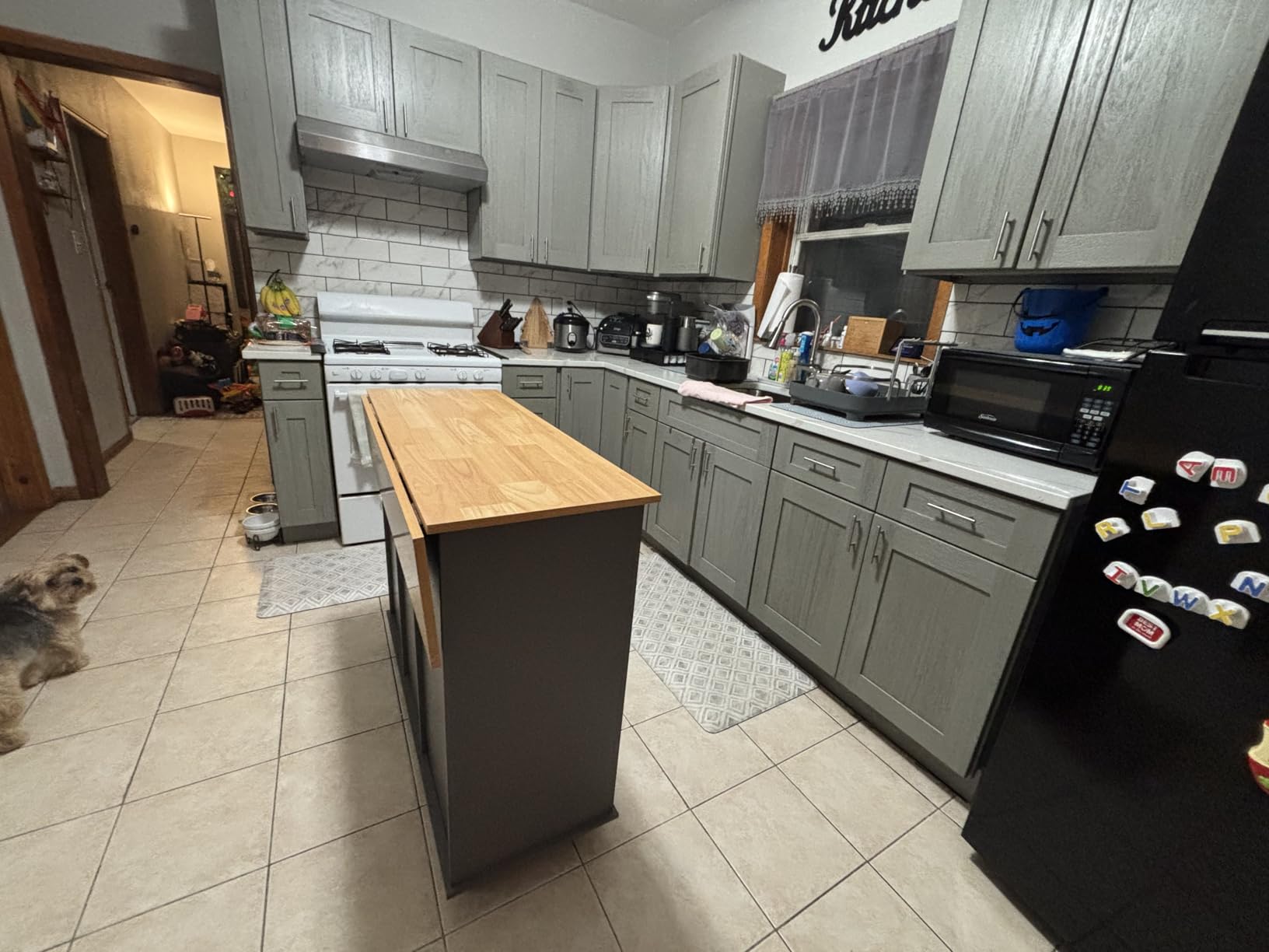 Shintenchi Kitchen Island cart with Storage, Portable Bar Cabinet on Wheels, Rolling Microwave Cart Side Table with Workstation for Kitchen, Dinning Room, White customer photo 2