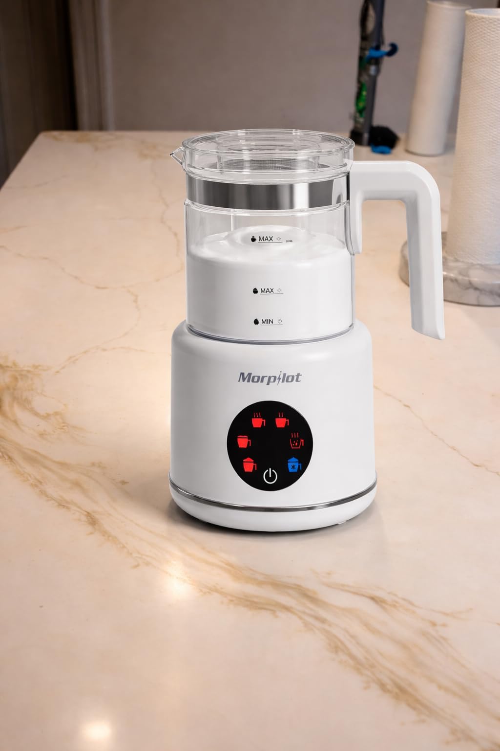 Large Electric Milk Frother and Steamer, 16.9oz/500ml Milk Steamer and Frother for Latte or Hot Chocolate, Dishwasher Safe, BPA Free, 6 Functions, Enjoy Perfect Milk Froth in 2 Min (White-Glass) customer photo 1