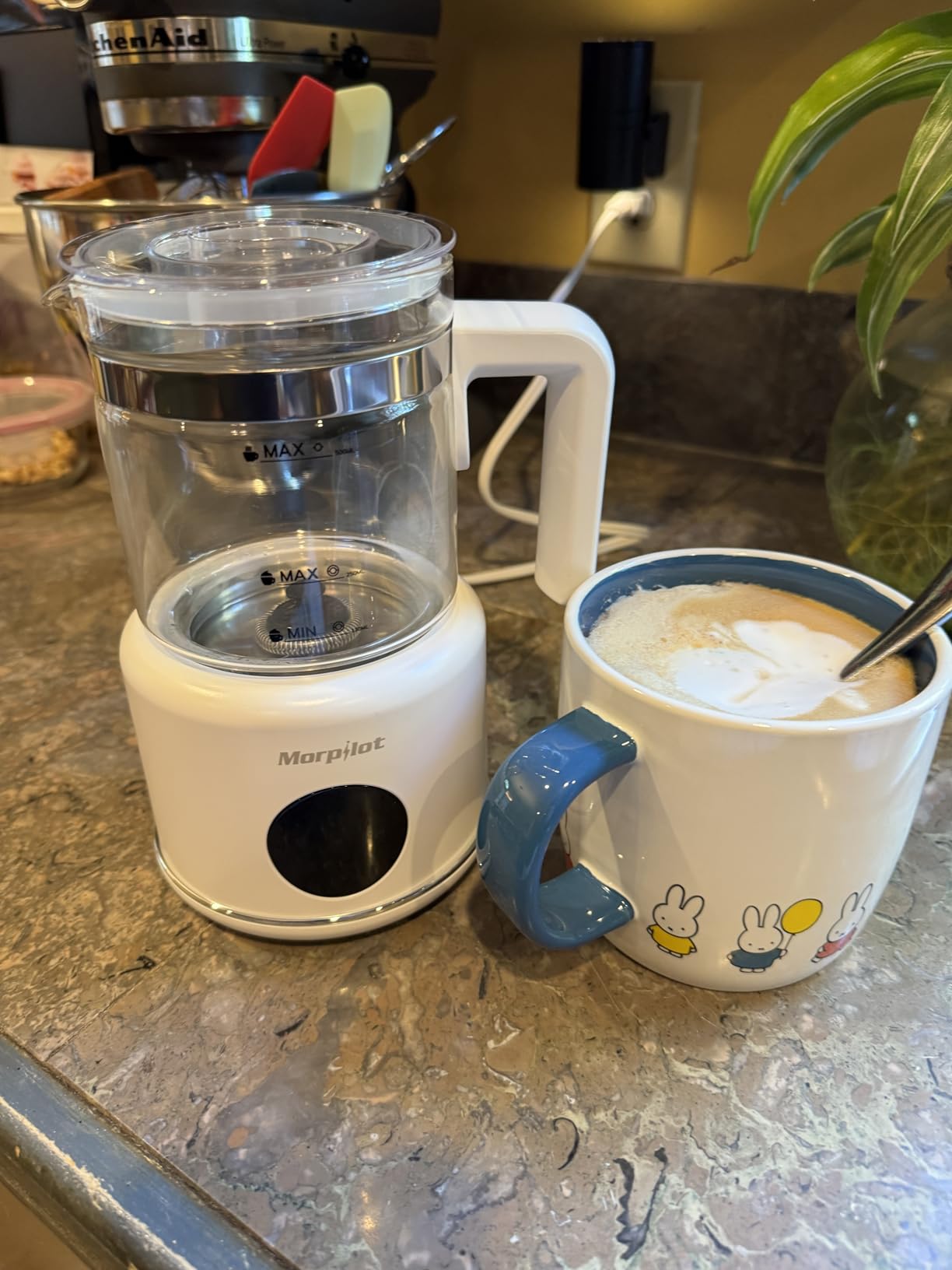 Large Electric Milk Frother and Steamer, 16.9oz/500ml Milk Steamer and Frother for Latte or Hot Chocolate, Dishwasher Safe, BPA Free, 6 Functions, Enjoy Perfect Milk Froth in 2 Min (White-Glass) customer photo 2