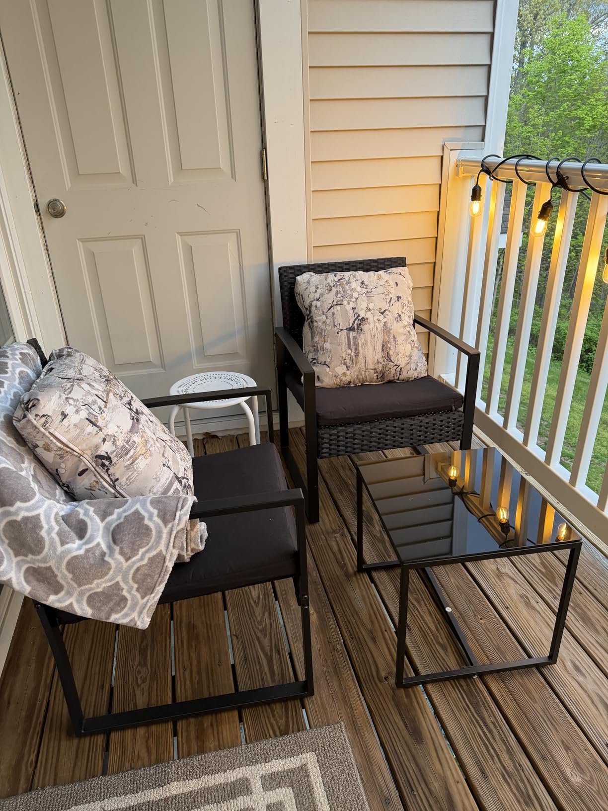Flamaker 3 Pieces Patio Furniture Set Outdoor Wicker Bistro Chair (Black) | Modern Patio Conversation Rattan Front Porch Chairs Set of 2 with Coffee Table for Balcony and Yard customer photo 2
