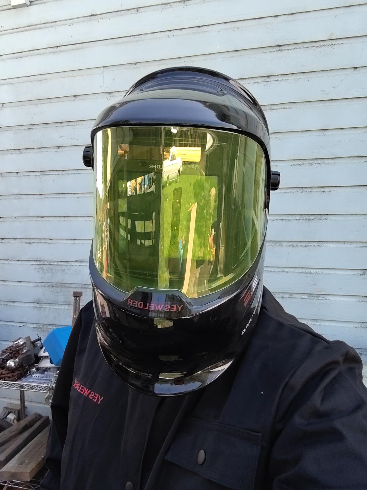 YESWELDER Auto Darkening Welding Helmet with SIDE VIEW, 180° Panoramic View, 1/1/1/1 True Color Solar Powered, LYG-Q800D customer photo 1