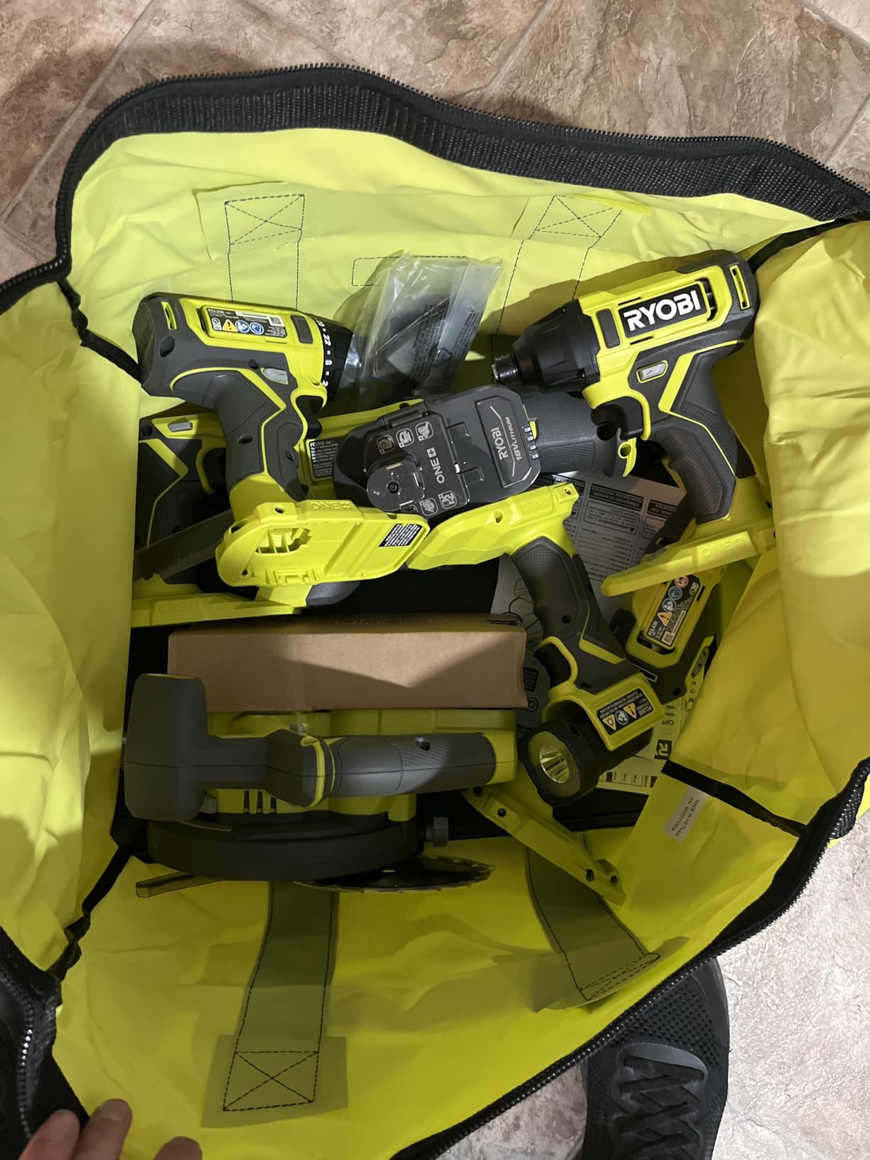 RYOBI P1819 18V ONE+ Lithium Ion 6-Tool Combo Kit (Drill, Impact Driver, Reciprocating Saw, Circular Saw, Multi-Tool, LED Worklight, Batteries, Charger, Bag) customer photo 2