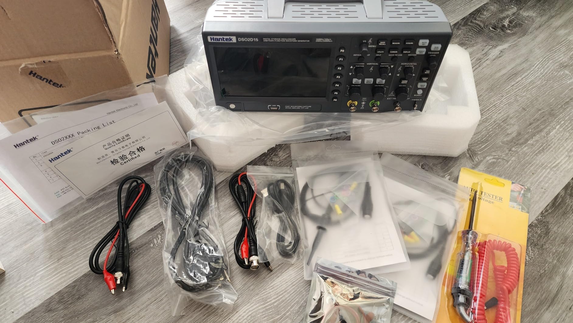 Hantek DSO2D15 Digital Storage Lab Oscilloscope 150MHz Bandwidth 2CH Dual Channel 1GSa/s 8M Memory Depth with 1CH Waveform Generator with High Voltage Probe customer photo 2