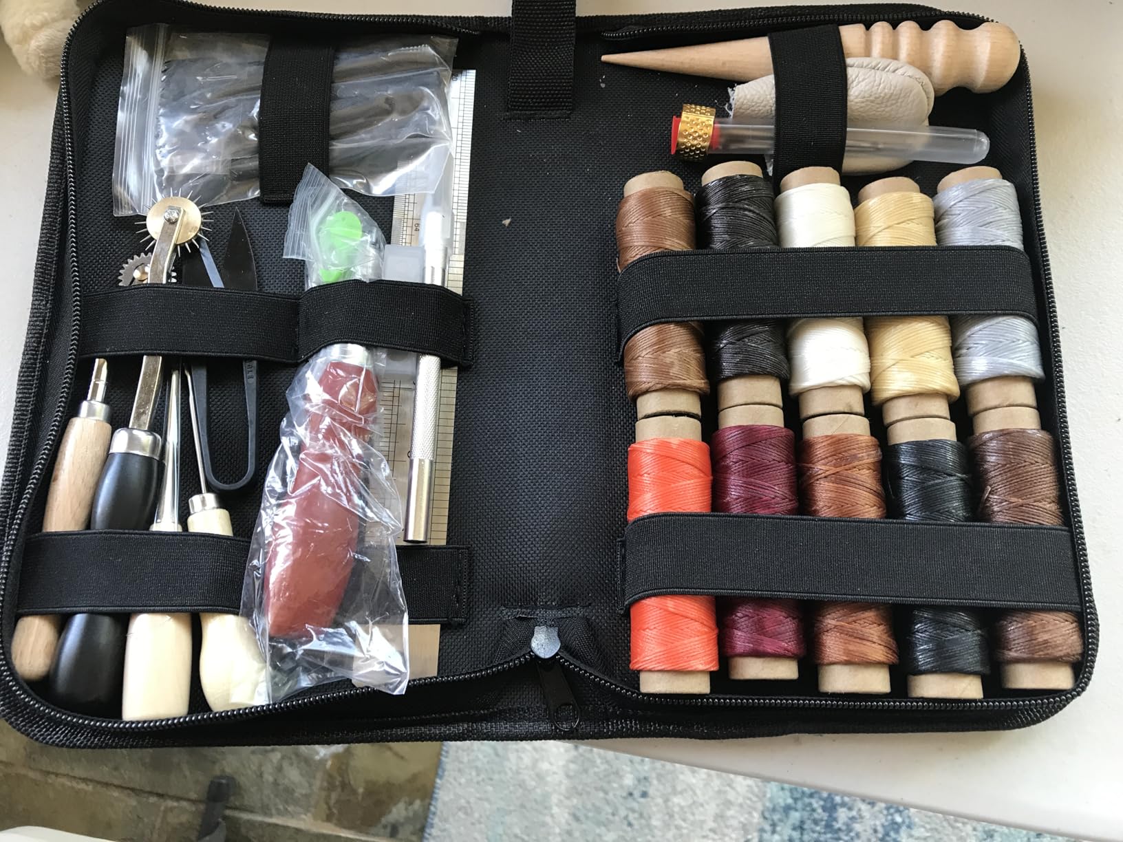 Leather Working Tools for Beginners: Professional Leather Craft Kit with Waxed Thread Groover Awl Stitching Punch for Leathercraft Adults Gifts, Practical leather working kit customer photo 1