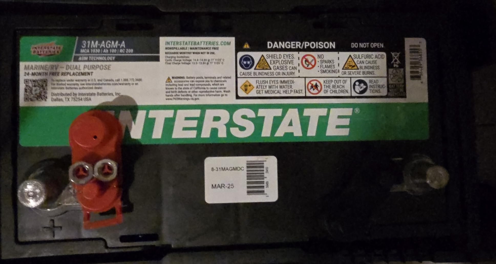 Interstate Batteries Marine/RV Battery 12V 100Ah 825CCA Group 31M AGM customer photo 2