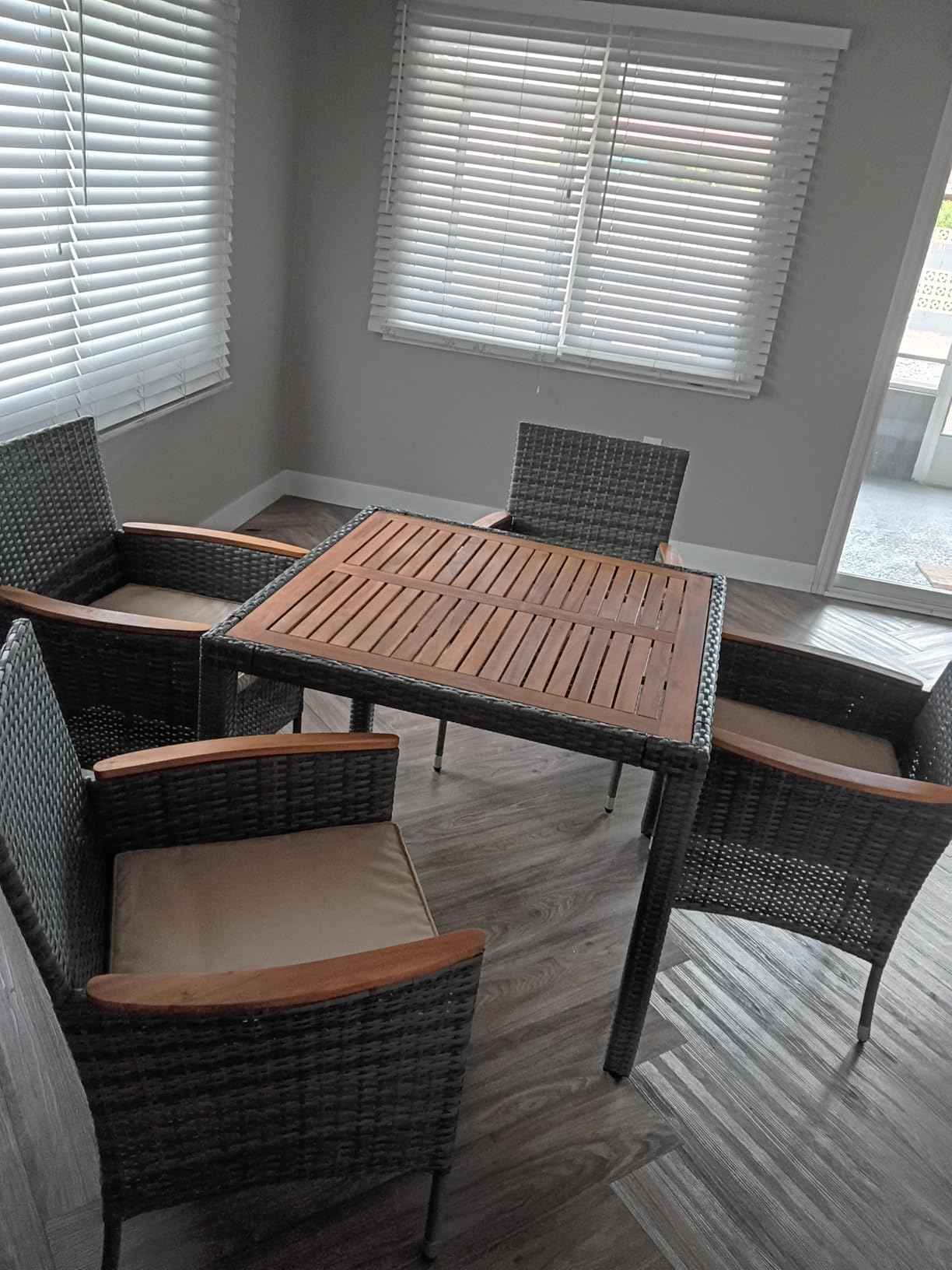 Devoko 9 PCS Acacia Wood Patio Dining Set, Black Rattan customer photo 1